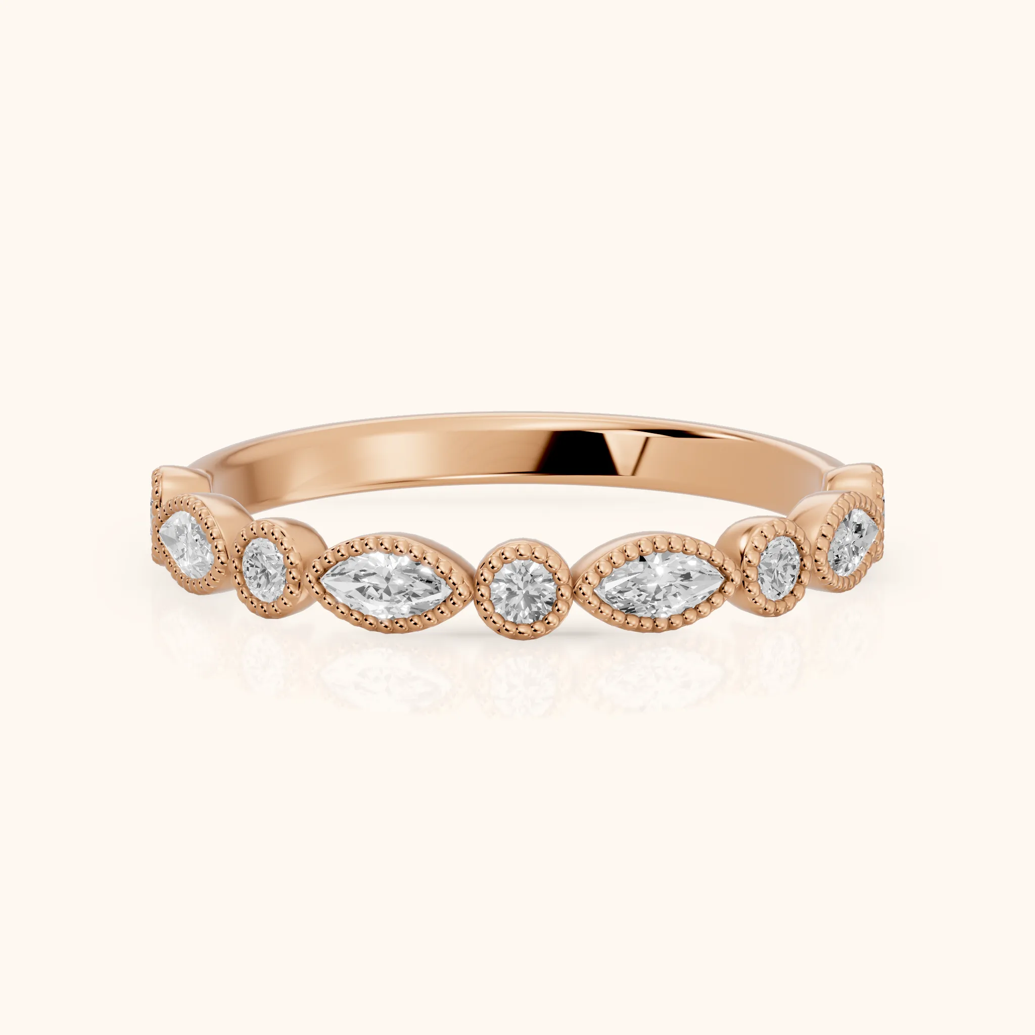 Celina Milgrain Bezel Marquise & Round Diamond Half Eternity Band in Rose Gold — view 1