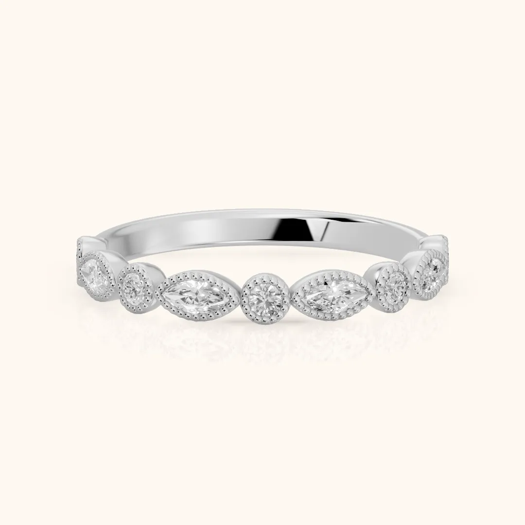 Celina Milgrain Bezel Marquise & Round Diamond Half Eternity Band in White Gold — view 2