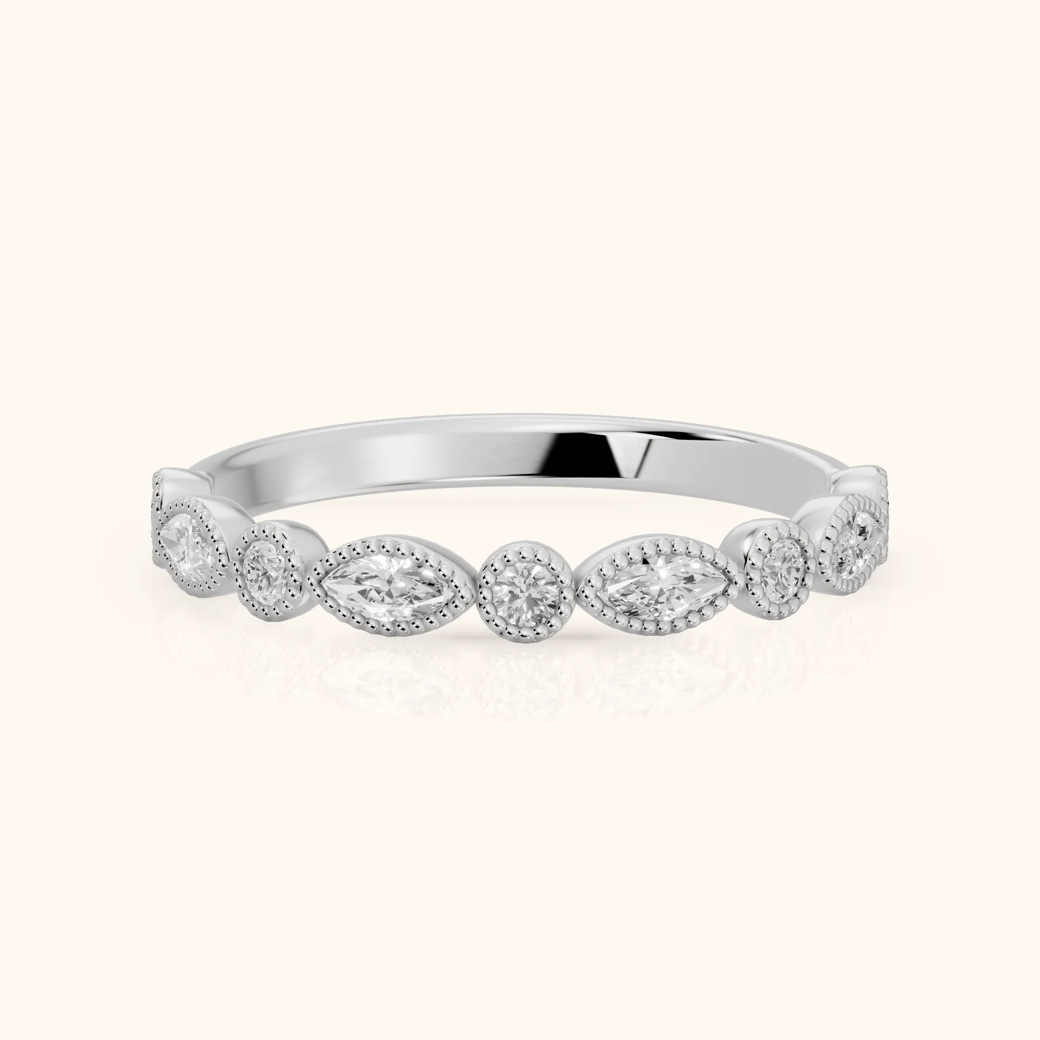 Celina Milgrain Bezel Marquise & Round Diamond Half Eternity Band in White Gold — view 1