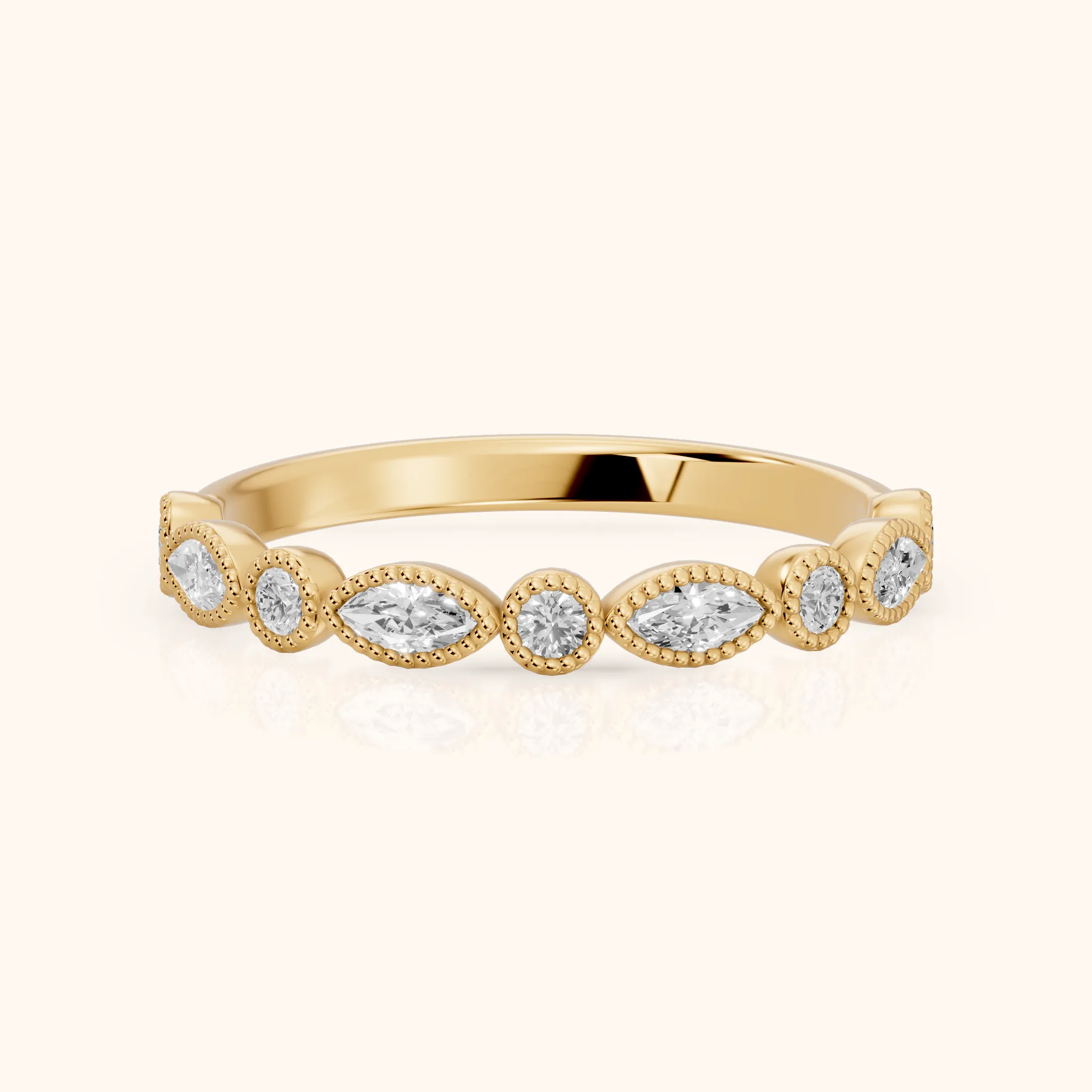 Celina Milgrain Bezel Marquise & Round Diamond Half Eternity Band in Yellow Gold — view 1