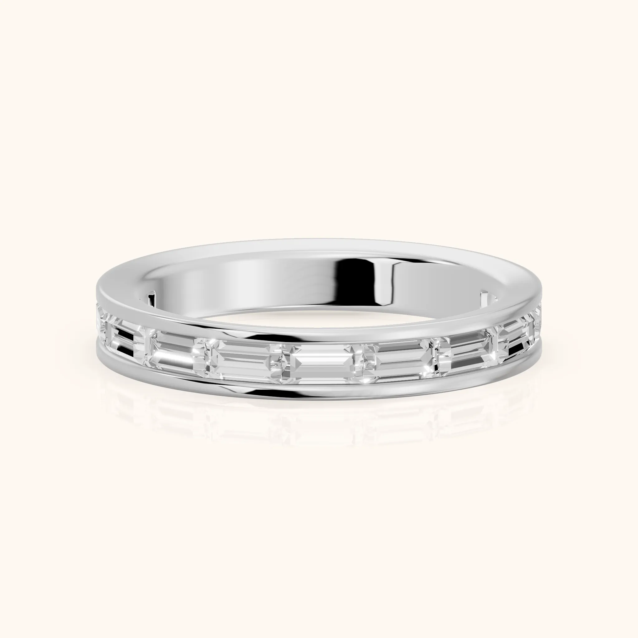 Marina Channel Set Baguette Diamond Half Eternity Band in Silver — view 1