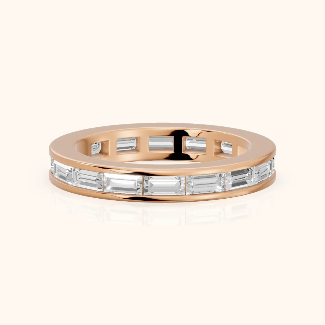 Valeria Channel Set Baguette Diamond Eternity Band in Rose Gold — view 2