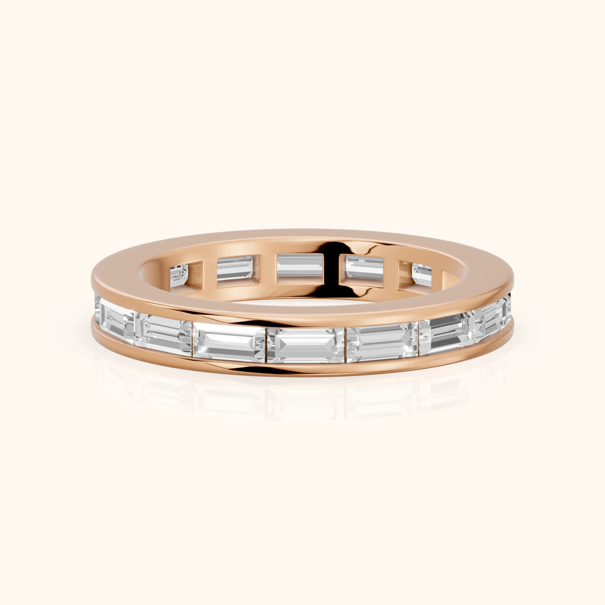Valeria Channel Set Baguette Diamond Eternity Band in Rose Gold — view 1