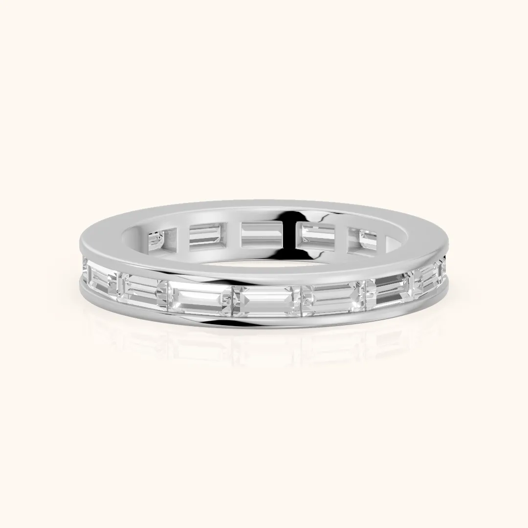 Valeria Channel Set Baguette Diamond Eternity Band in Silver — view 2