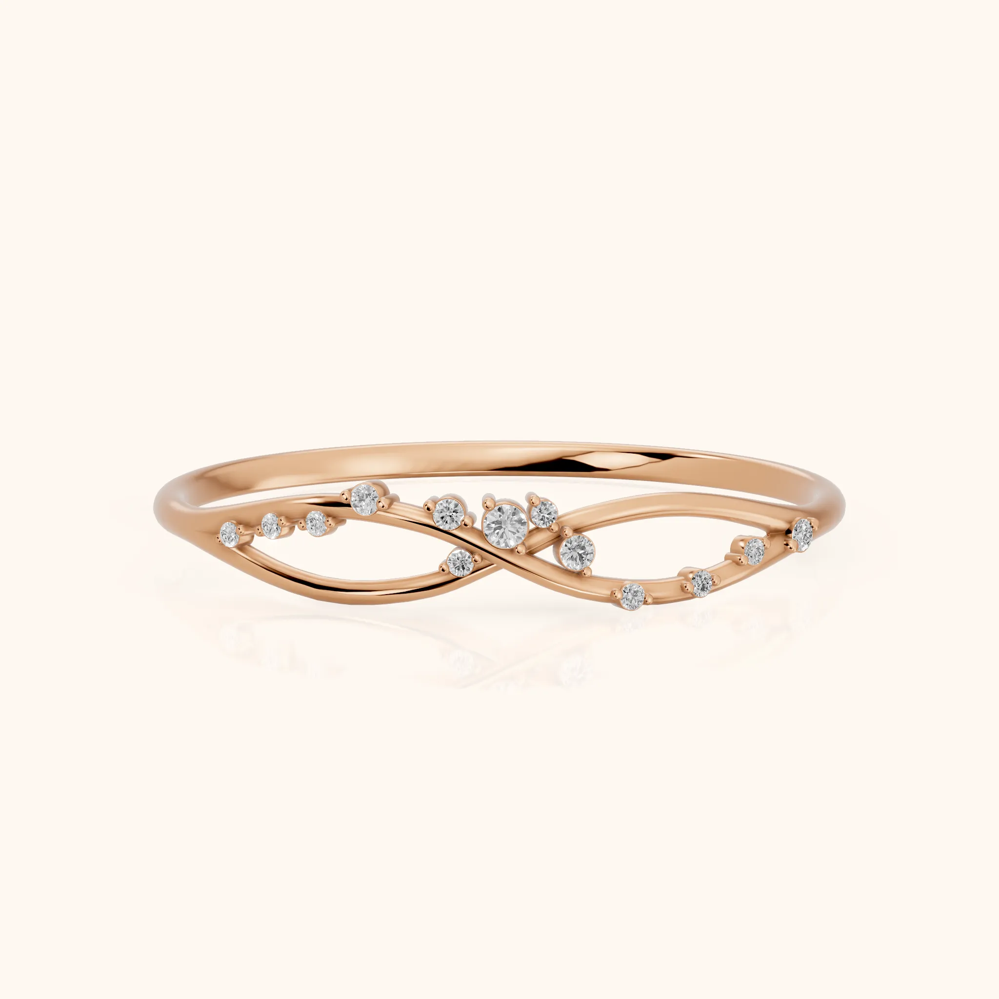 Amelia Bypass Round Diamond Stackable Ring in Rose Gold — view 1
