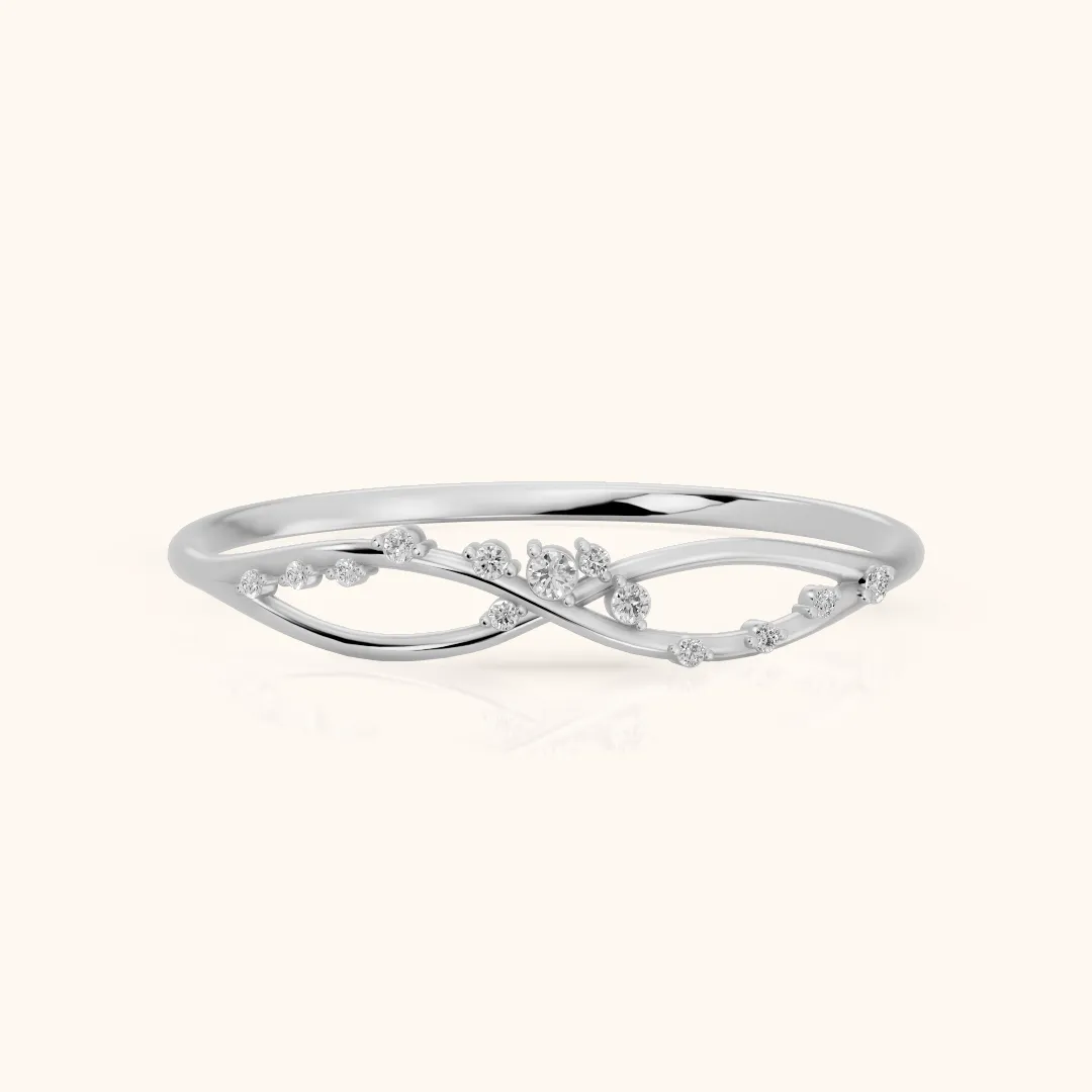 Amelia Bypass Round Diamond Stackable Ring in Platinum — view 2