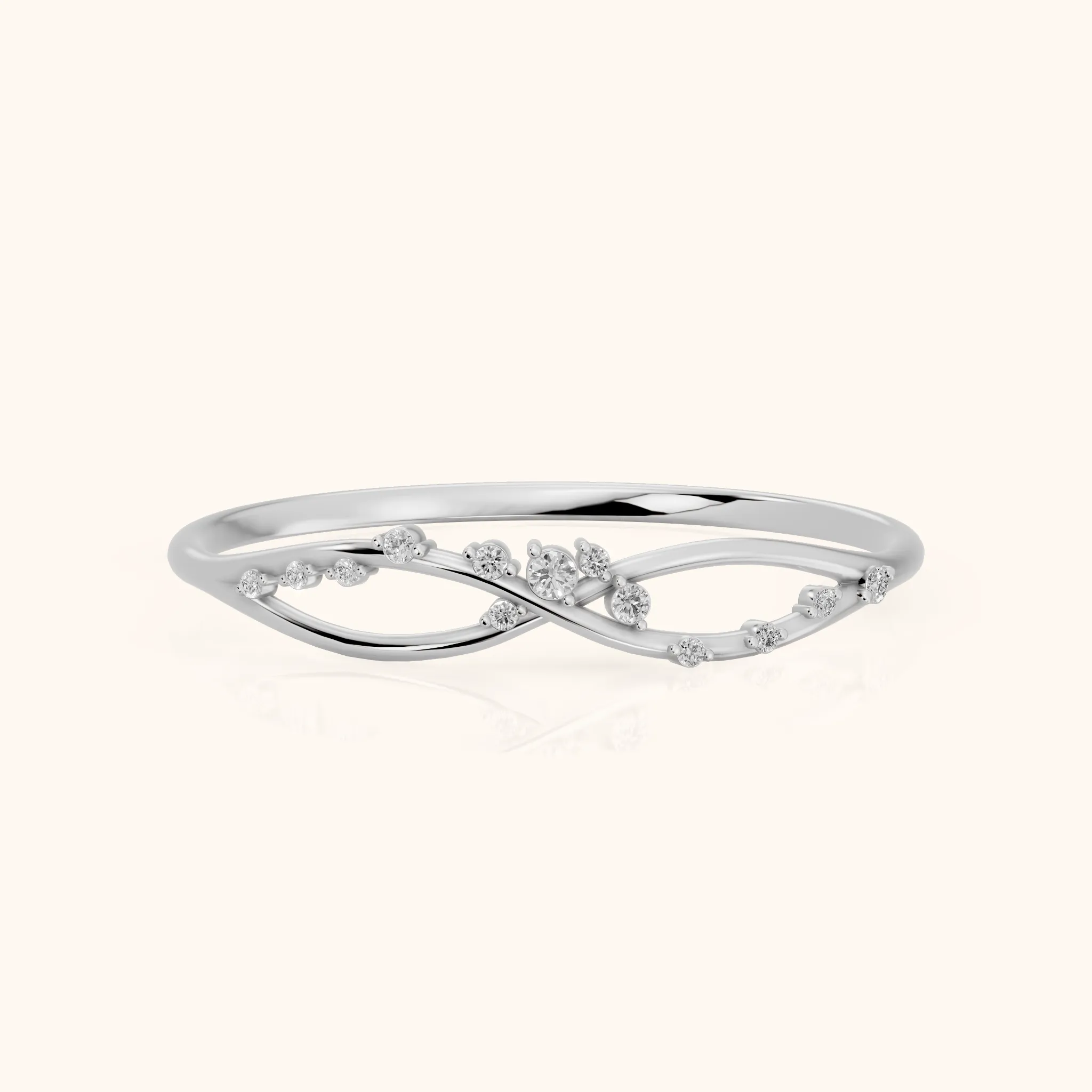 Amelia Bypass Round Diamond Stackable Ring in Platinum — view 1