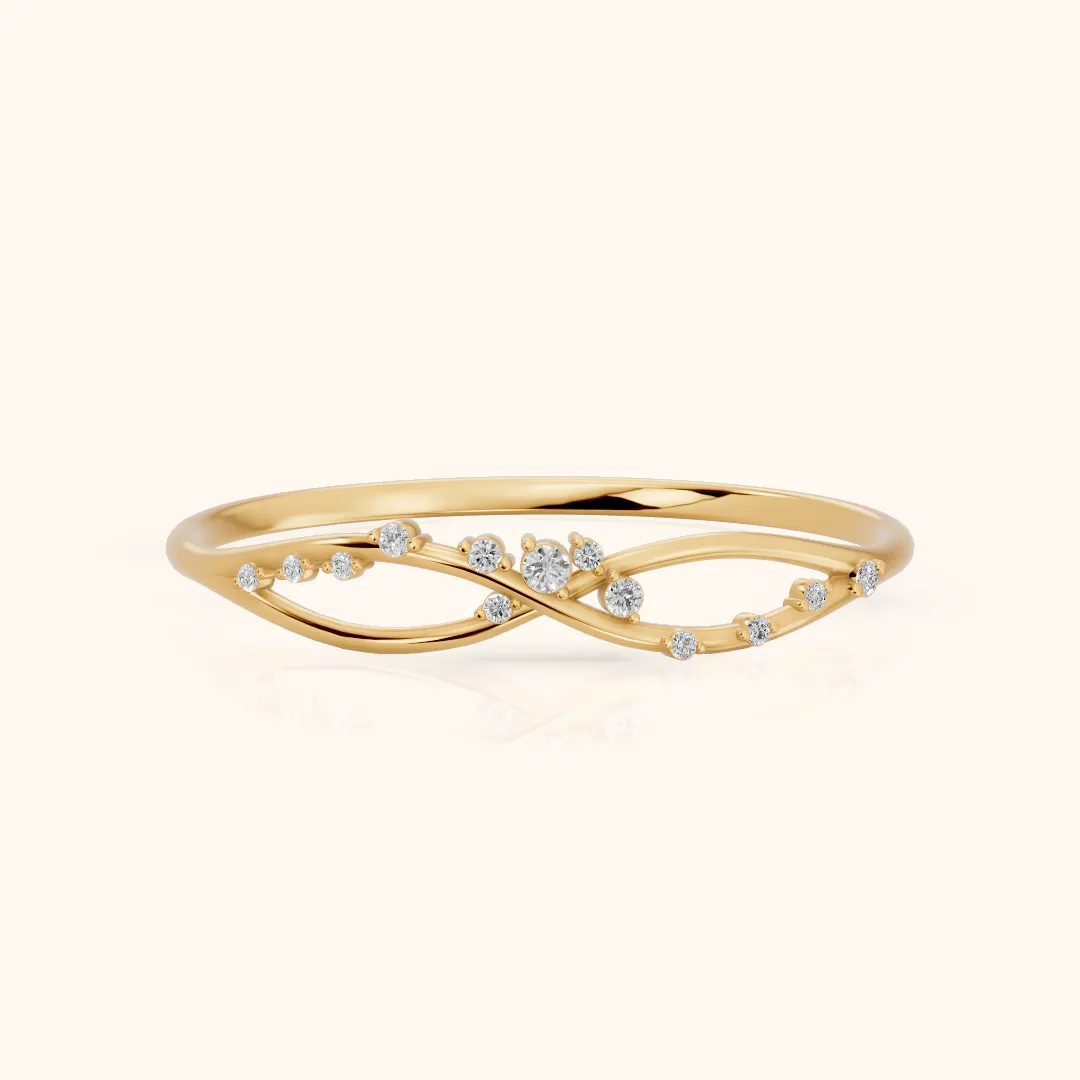 Amelia Bypass Round Diamond Stackable Ring in Yellow Gold — view 2