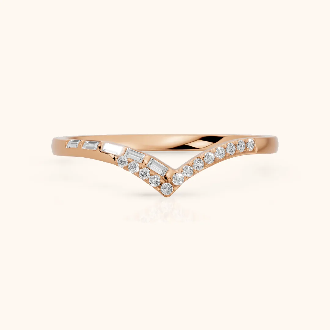 Noemi Contour Round & Baguette Diamond Stackable Ring in Rose Gold — view 2