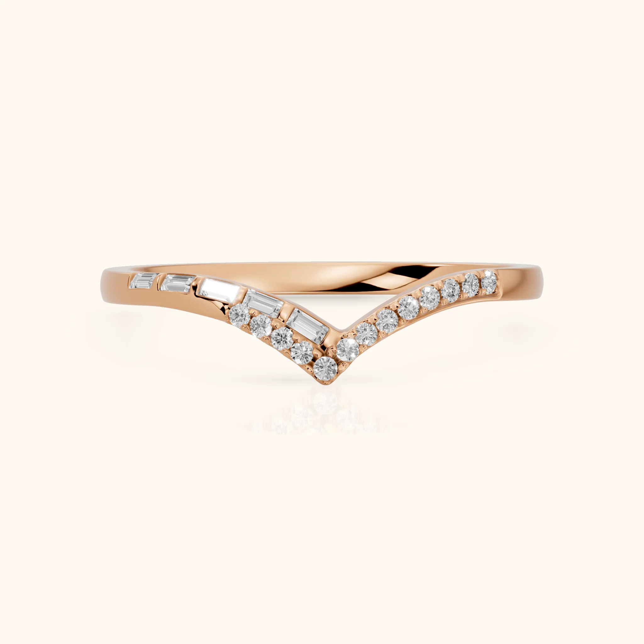 Noemi Contour Round & Baguette Diamond Stackable Ring in Rose Gold — view 1