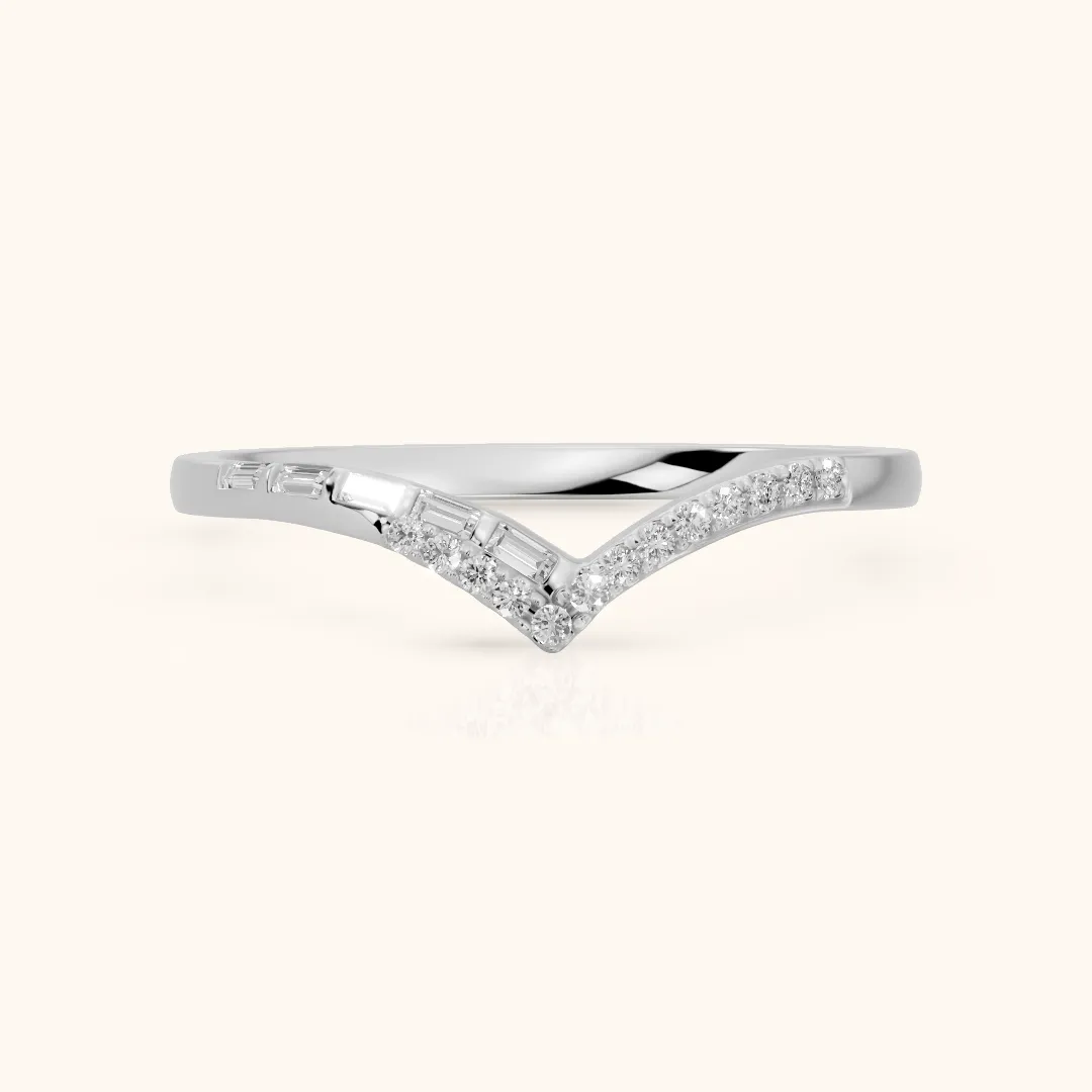 Noemi Contour Round & Baguette Diamond Stackable Ring in White Gold — view 2
