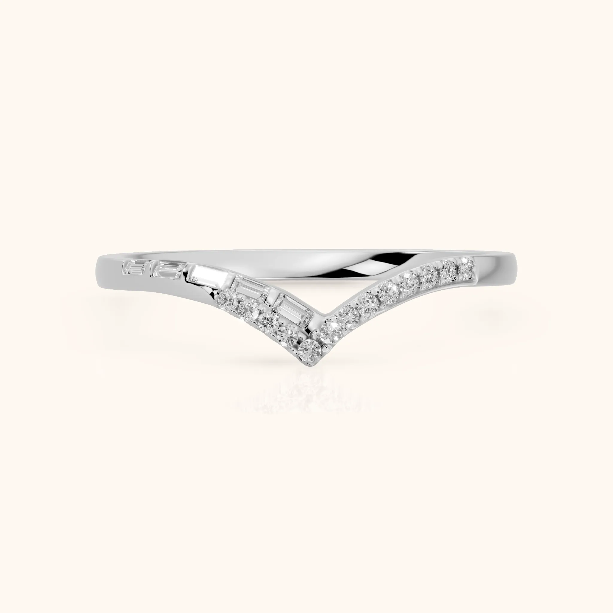 Noemi Contour Round & Baguette Diamond Stackable Ring in White Gold — view 1