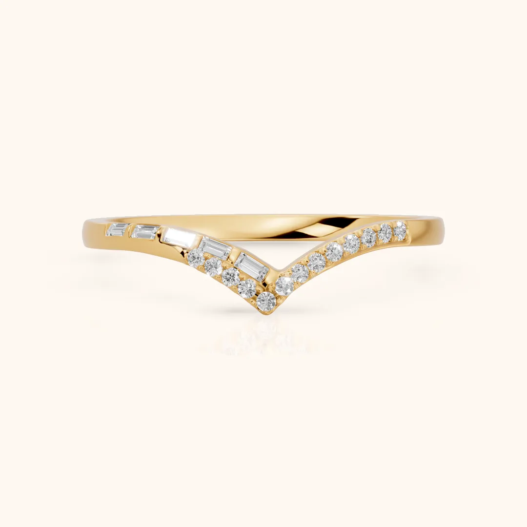 Noemi Contour Round & Baguette Diamond Stackable Ring in Yellow Gold — view 2
