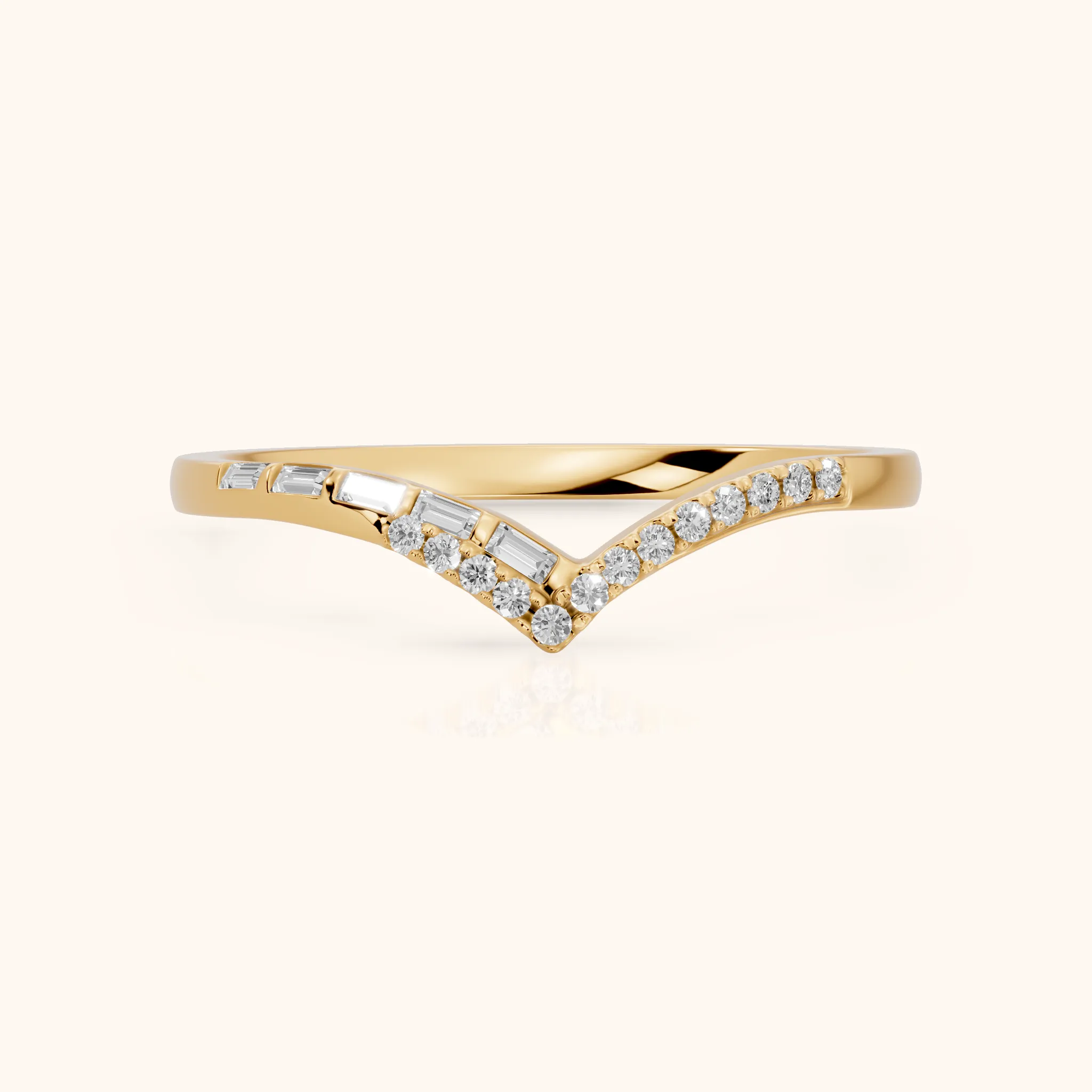 Noemi Contour Round & Baguette Diamond Stackable Ring in Yellow Gold — view 1