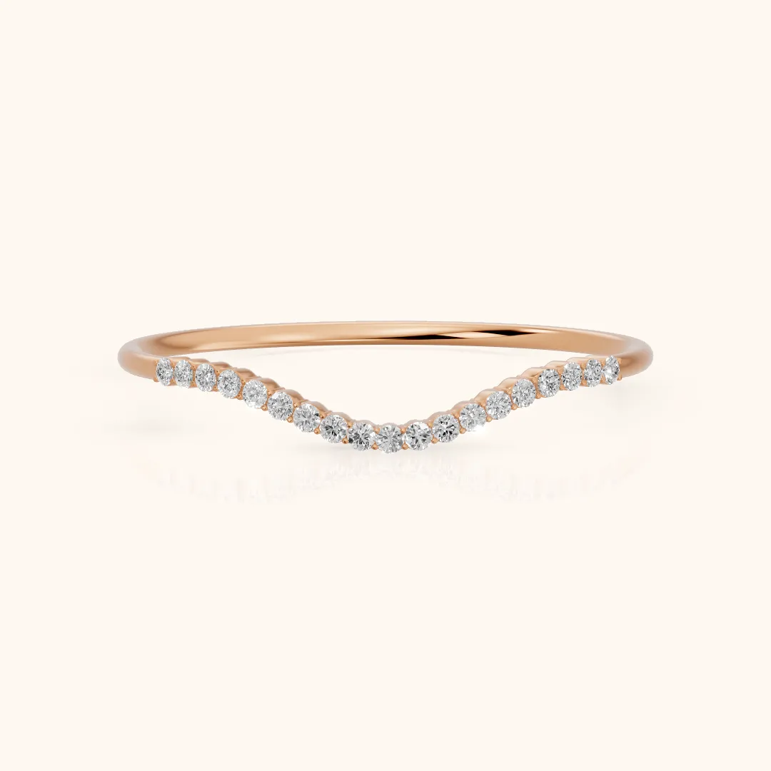 Ambra Curved Pavé Round Diamond Stackable Ring in Rose Gold — view 2