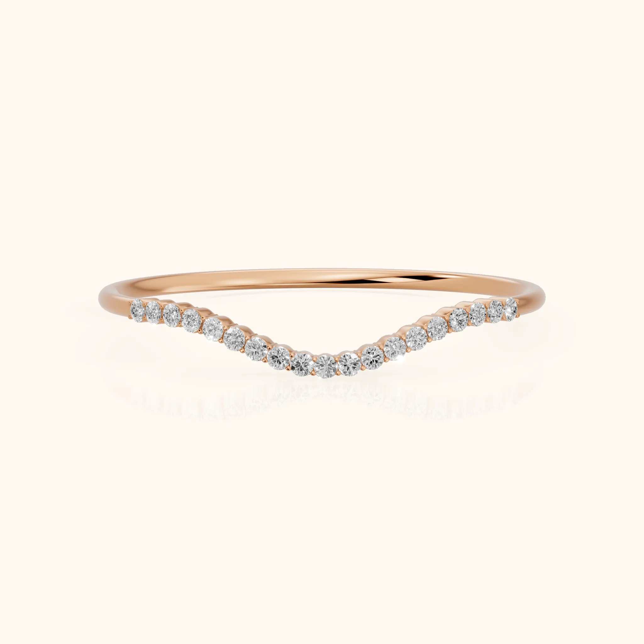 Ambra Curved Pavé Round Diamond Stackable Ring in Rose Gold — view 1