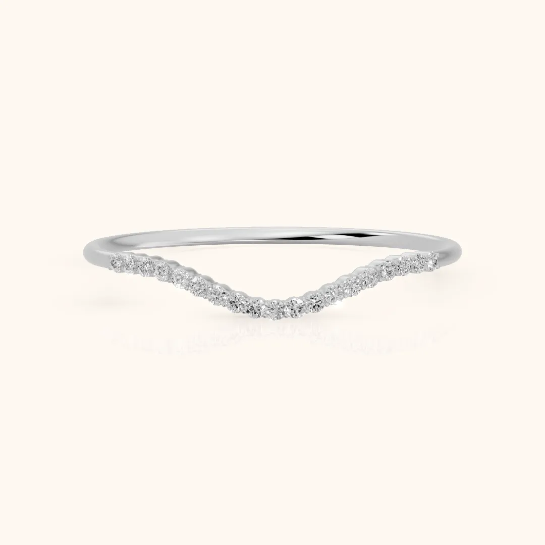 Ambra Curved Pavé Round Diamond Stackable Ring in Silver — view 2