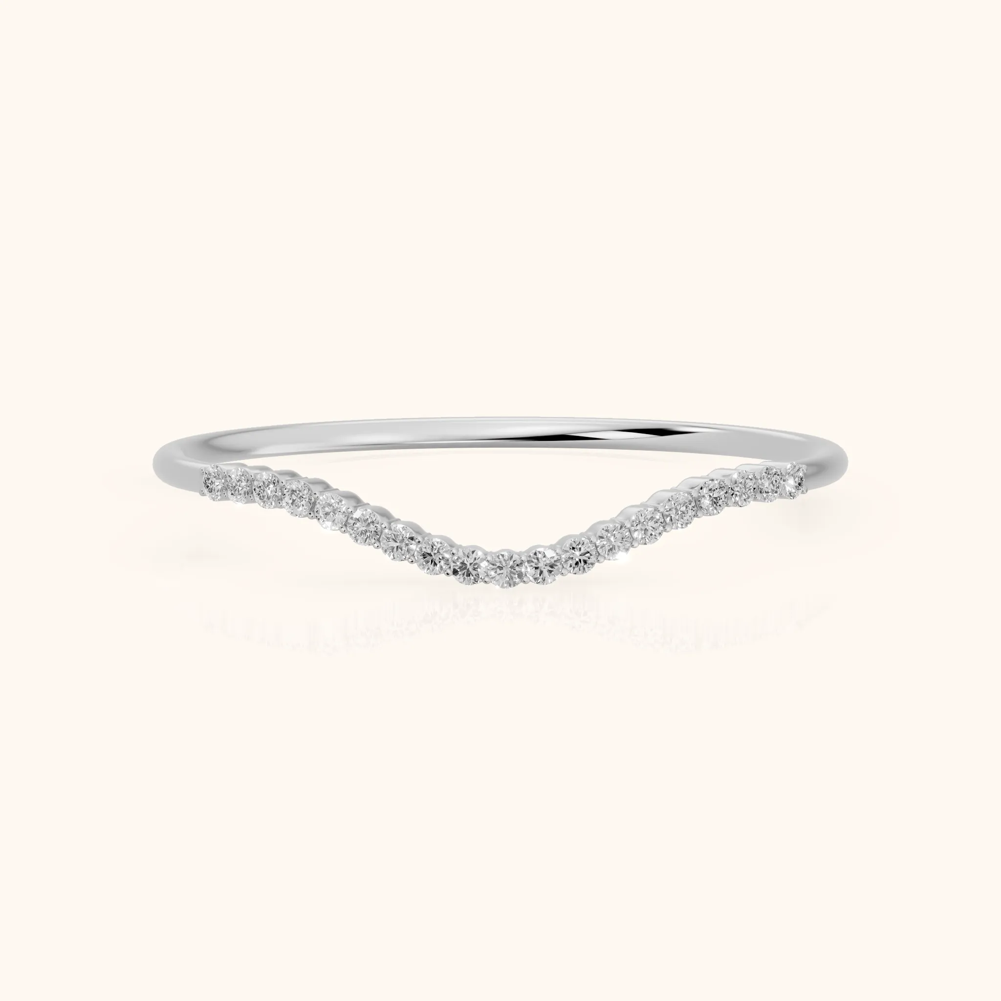 Ambra Curved Pavé Round Diamond Stackable Ring in Silver — view 1