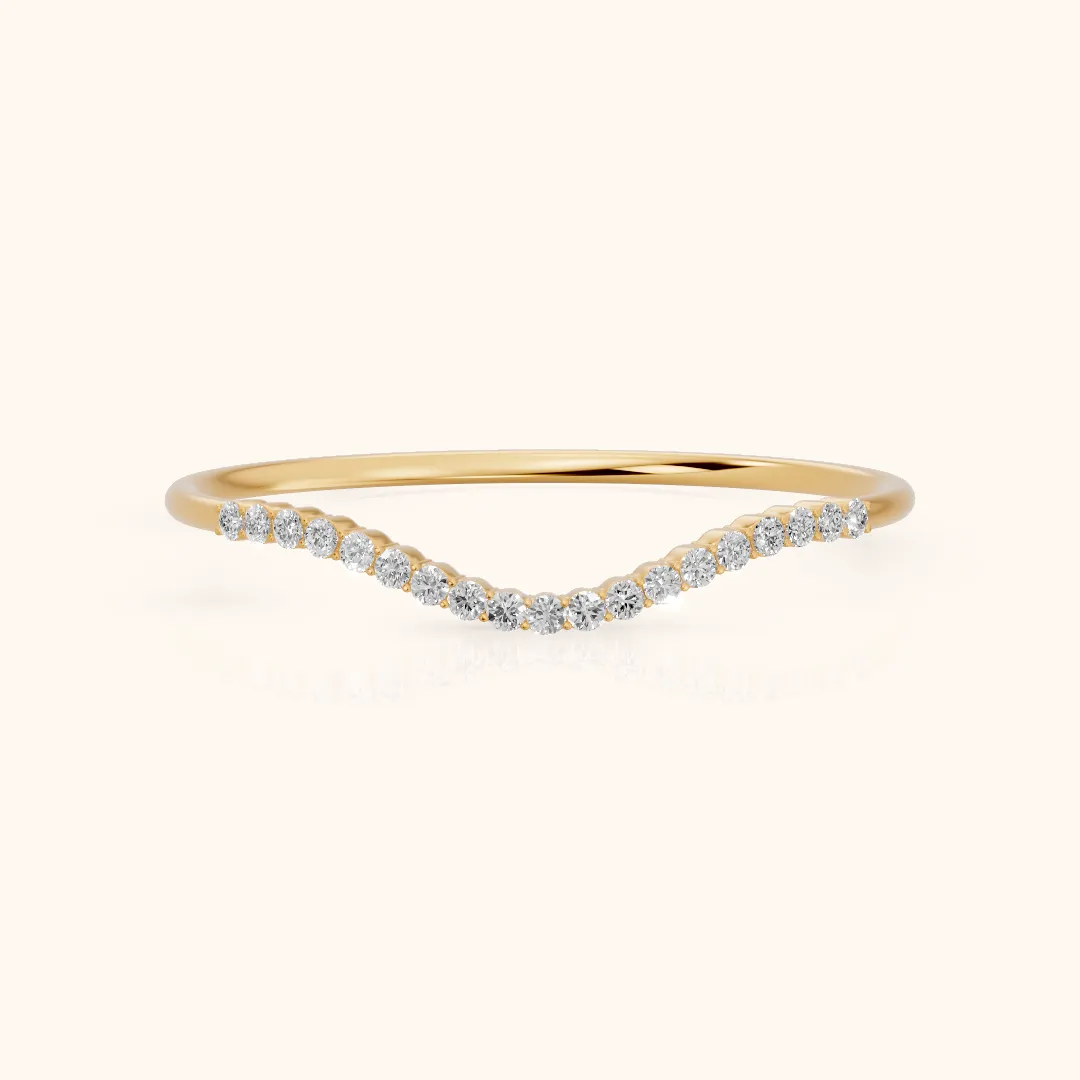 Ambra Curved Pavé Round Diamond Stackable Ring in Yellow Gold — view 2