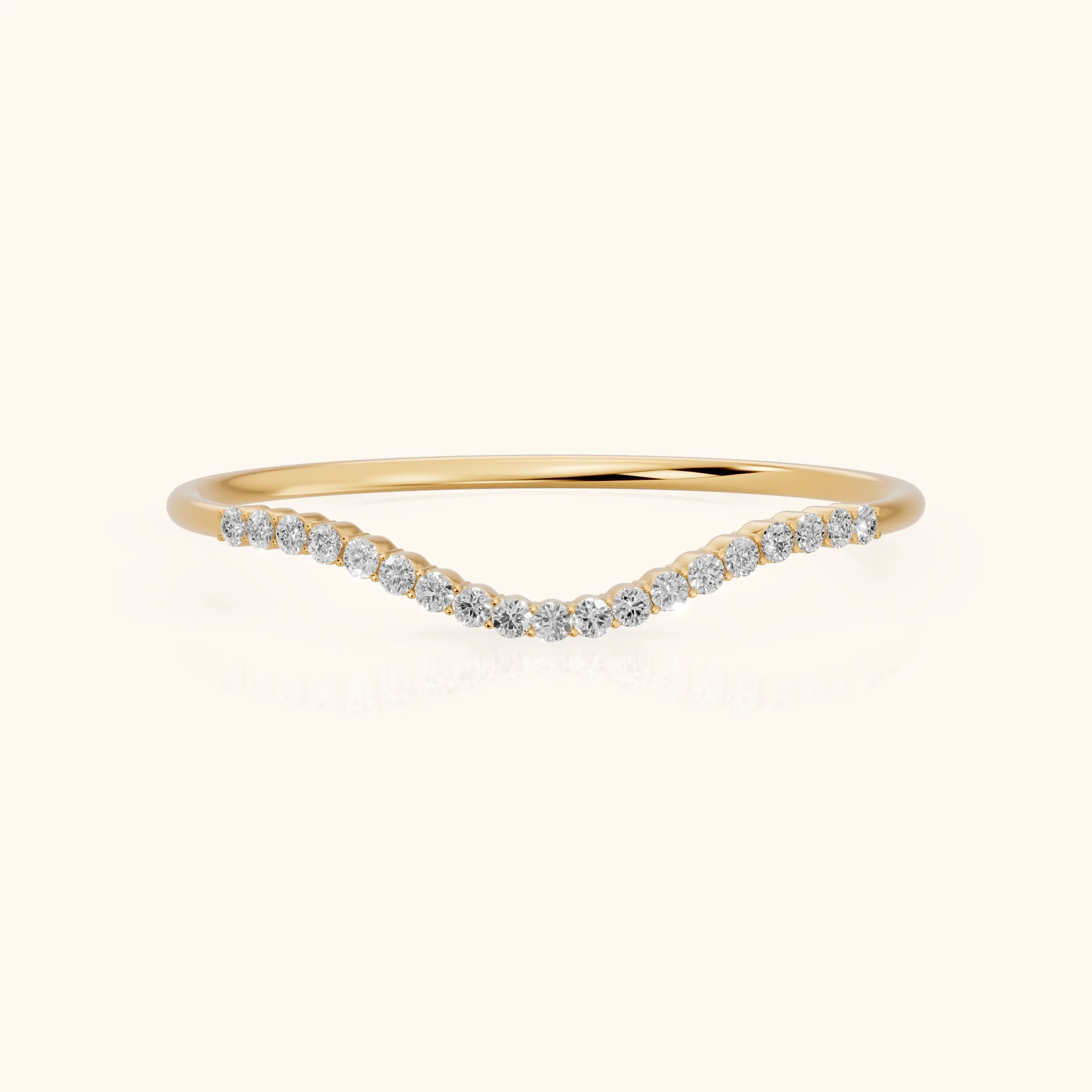 Ambra Curved Pavé Round Diamond Stackable Ring in Yellow Gold — view 1