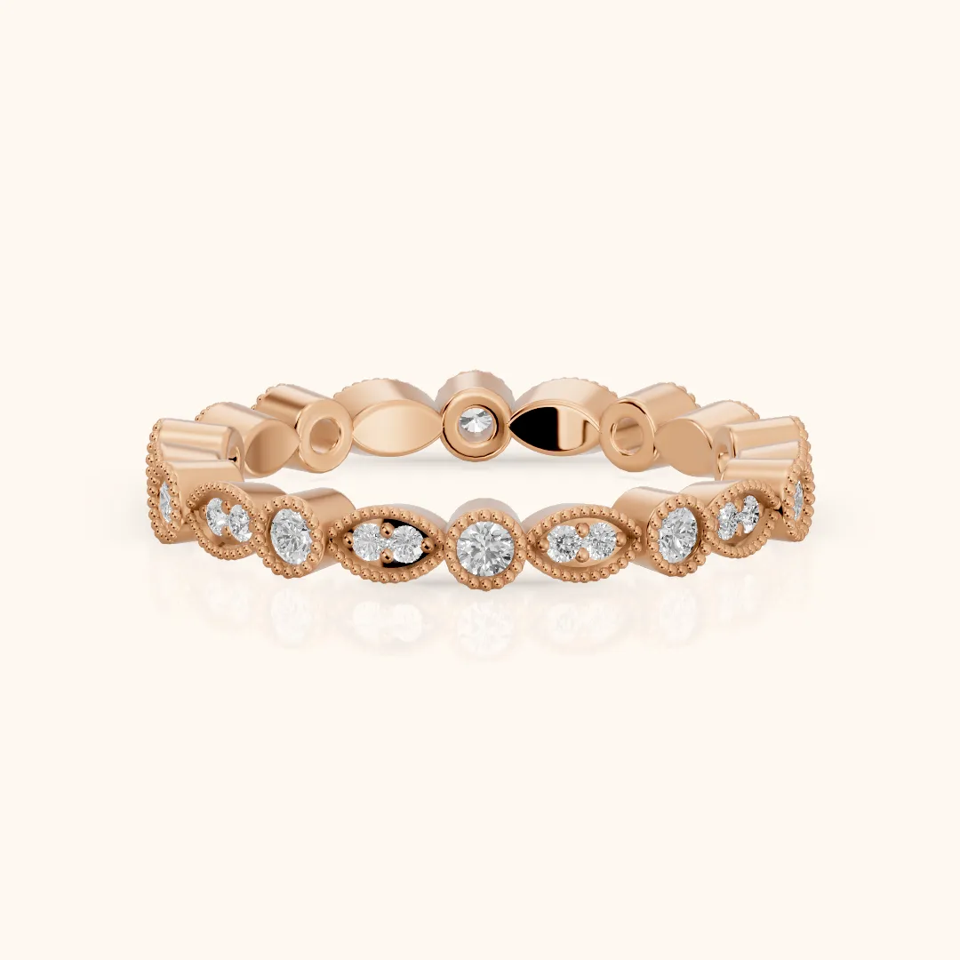 Irene Milgrain Bezel Round Diamond Eternity Band in Rose Gold — view 2