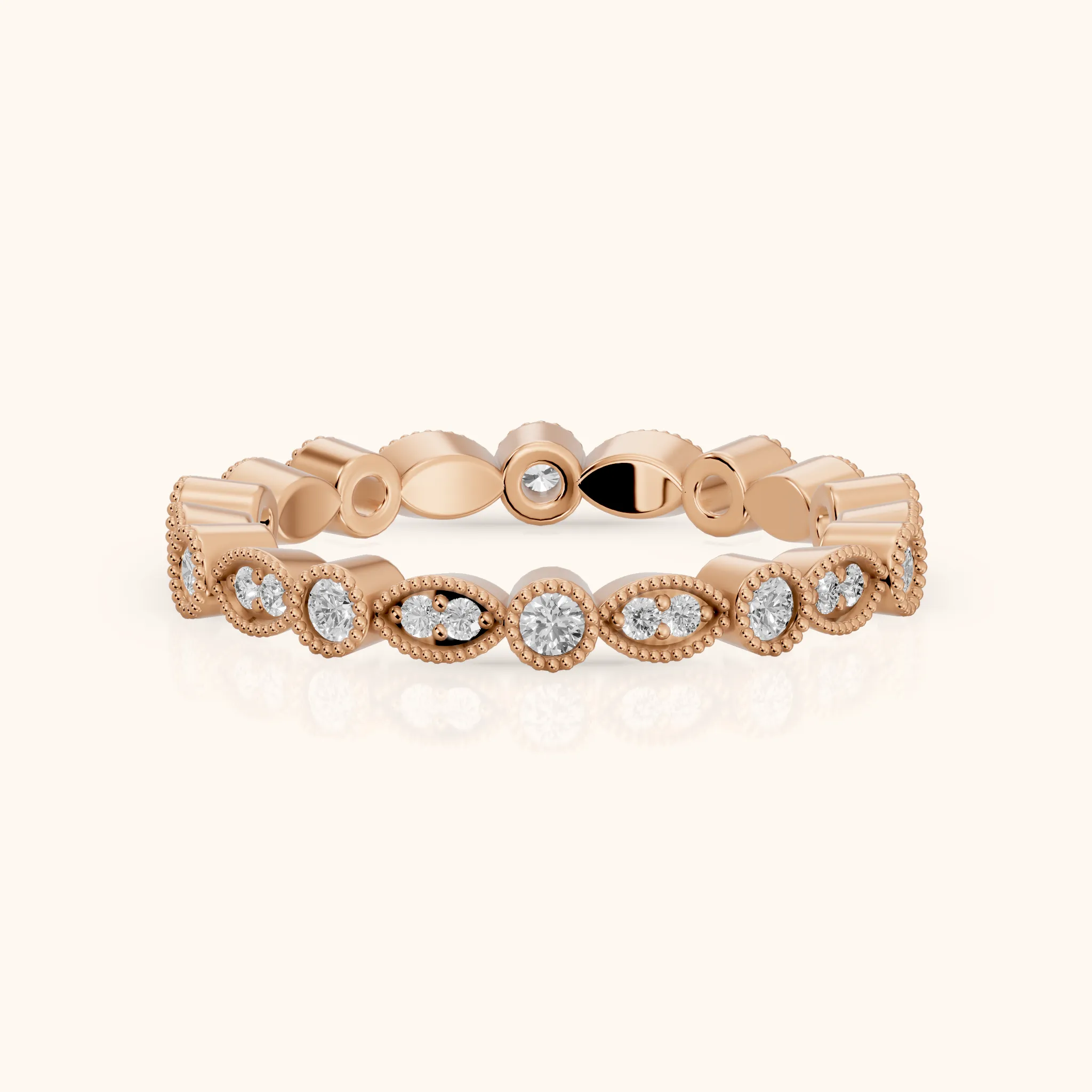 Irene Milgrain Bezel Round Diamond Eternity Band in Rose Gold — view 1
