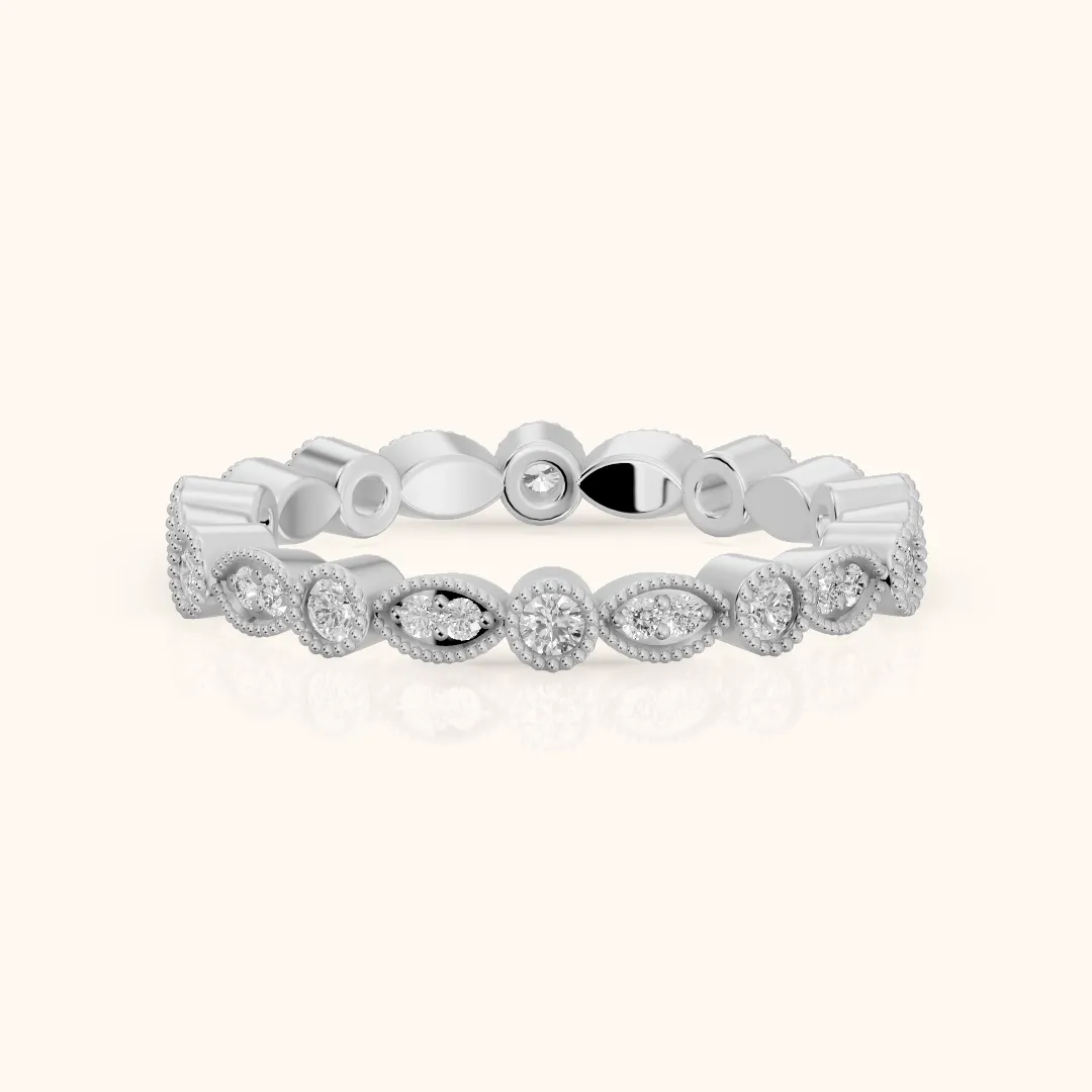 Irene Milgrain Bezel Round Diamond Eternity Band in Platinum — view 2