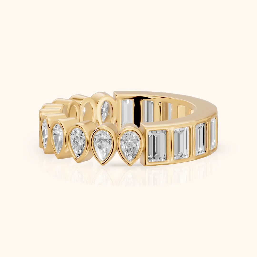 Lola Bezel Pear & Baguette Diamond Eternity Band in Yellow Gold — view 2
