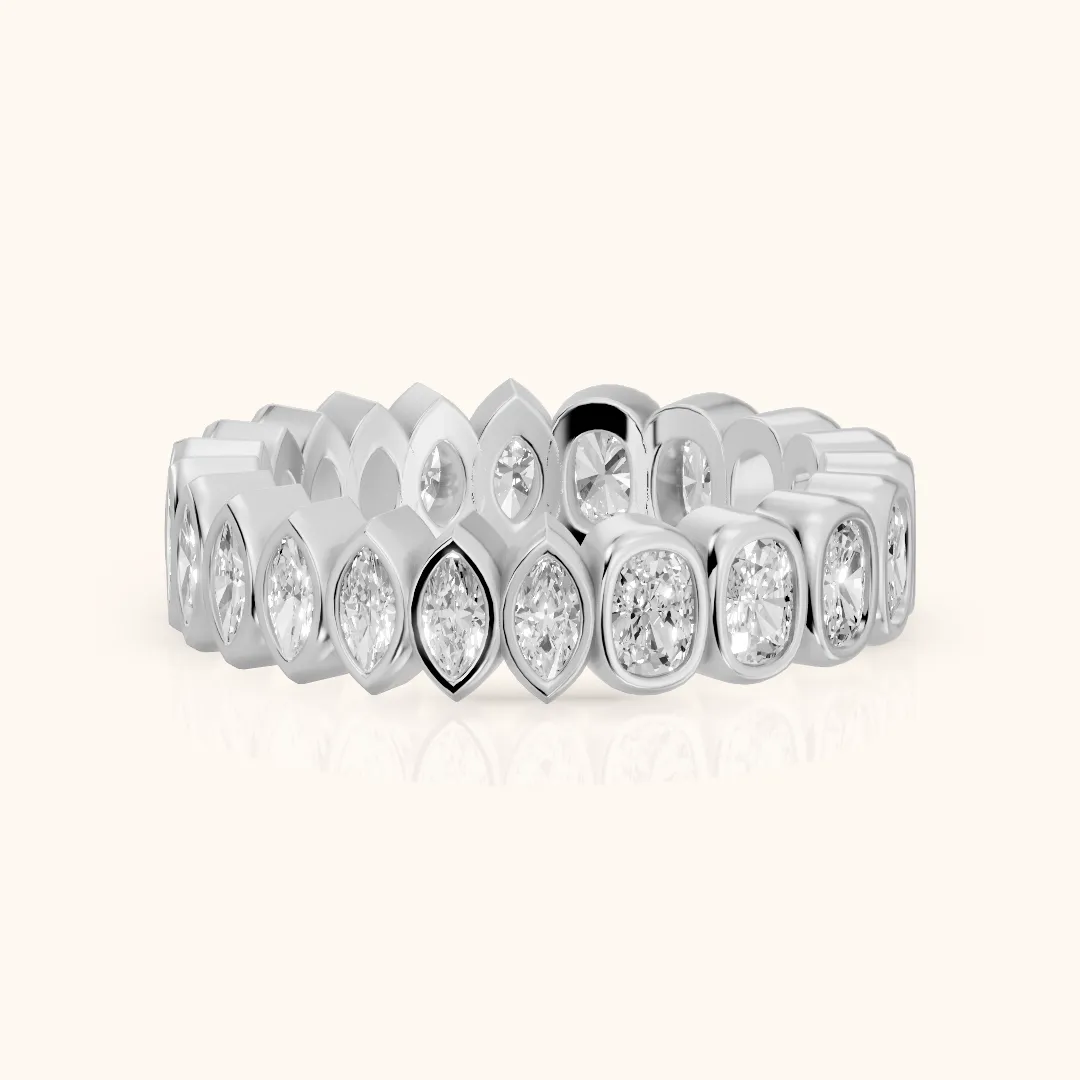 Blanca Bezel Cushion & Marquise Diamond Eternity Band in Silver — view 2