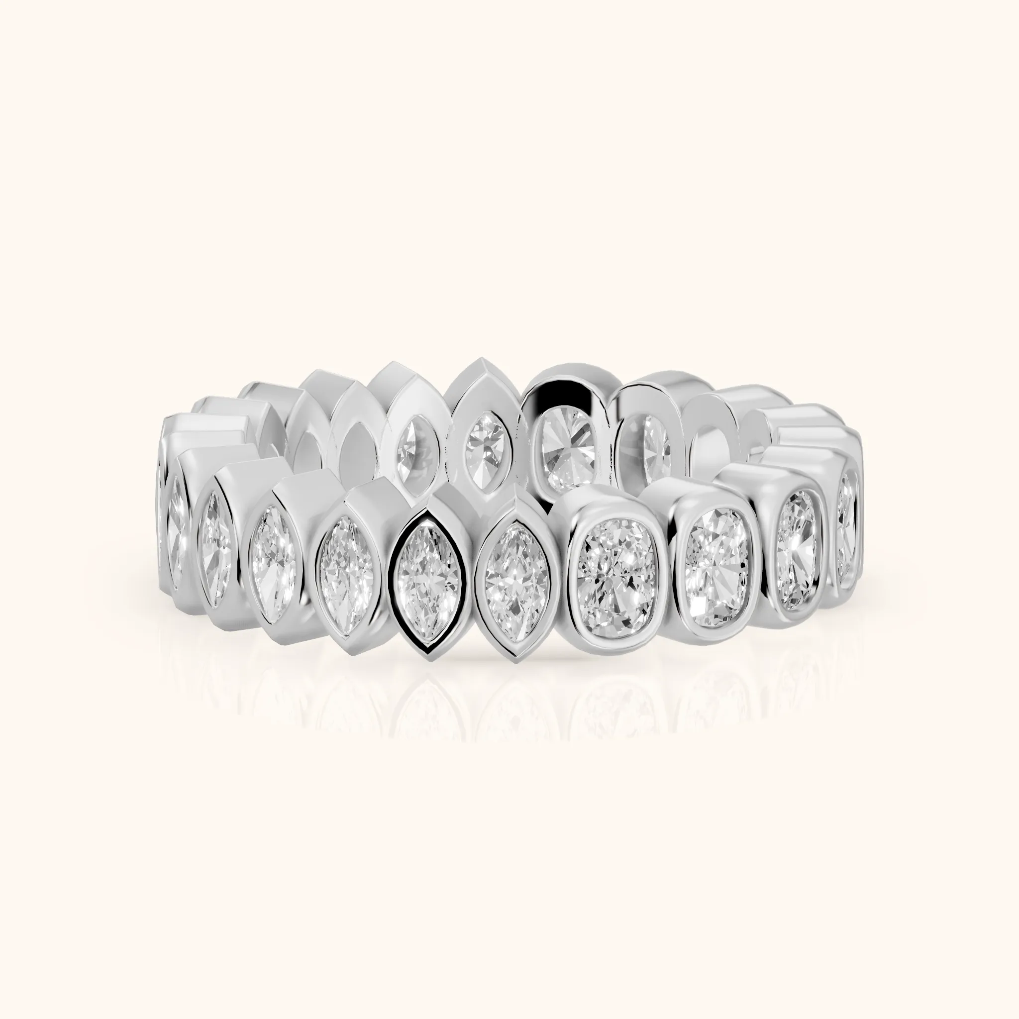 Blanca Bezel Cushion & Marquise Diamond Eternity Band in Silver — view 1