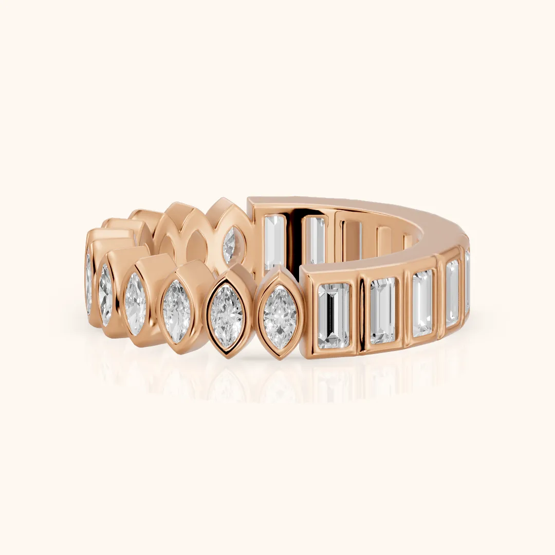 Pilar Bezel Marquise & Baguette Diamond Eternity Band in Rose Gold — view 2