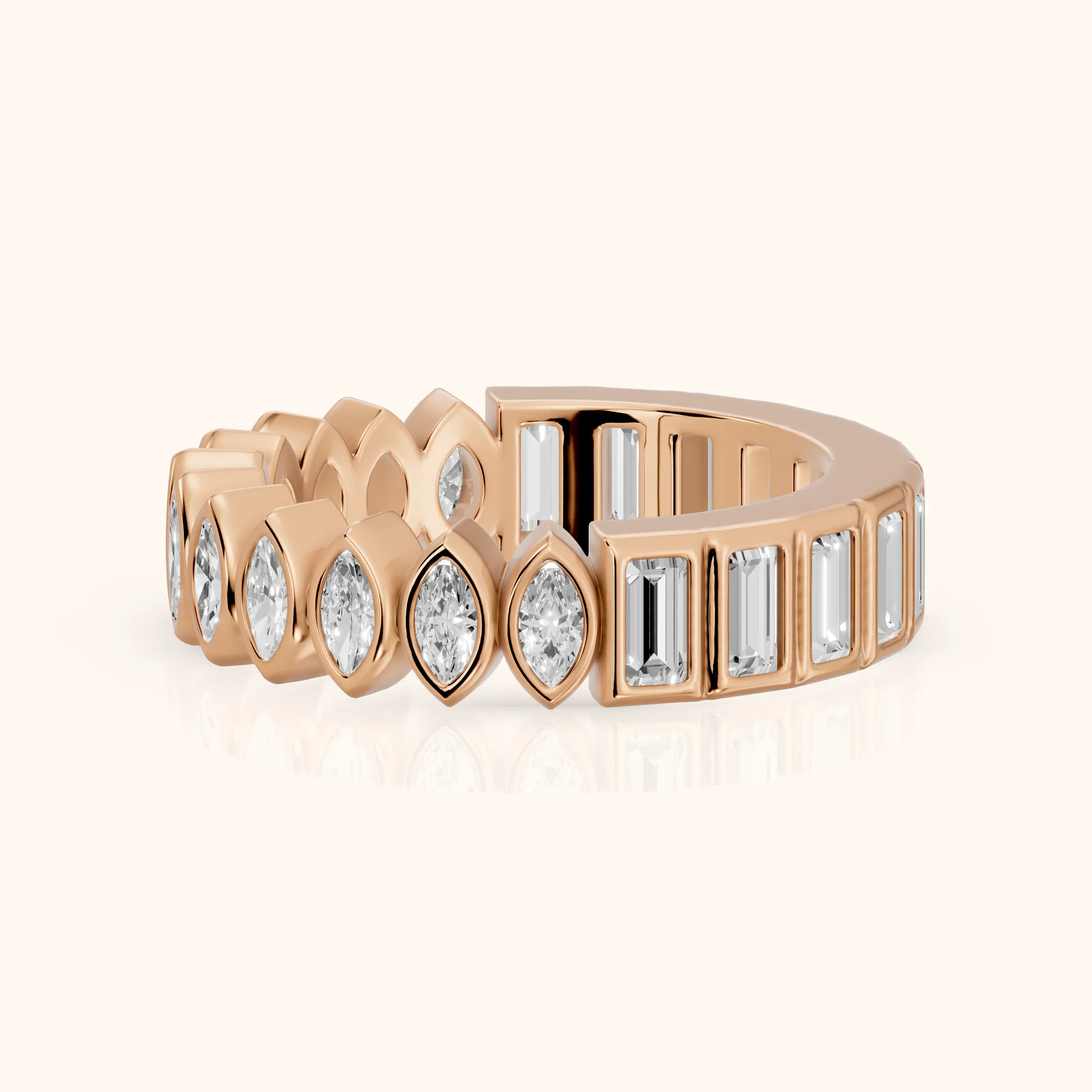 Pilar Bezel Marquise & Baguette Diamond Eternity Band in Rose Gold — view 1