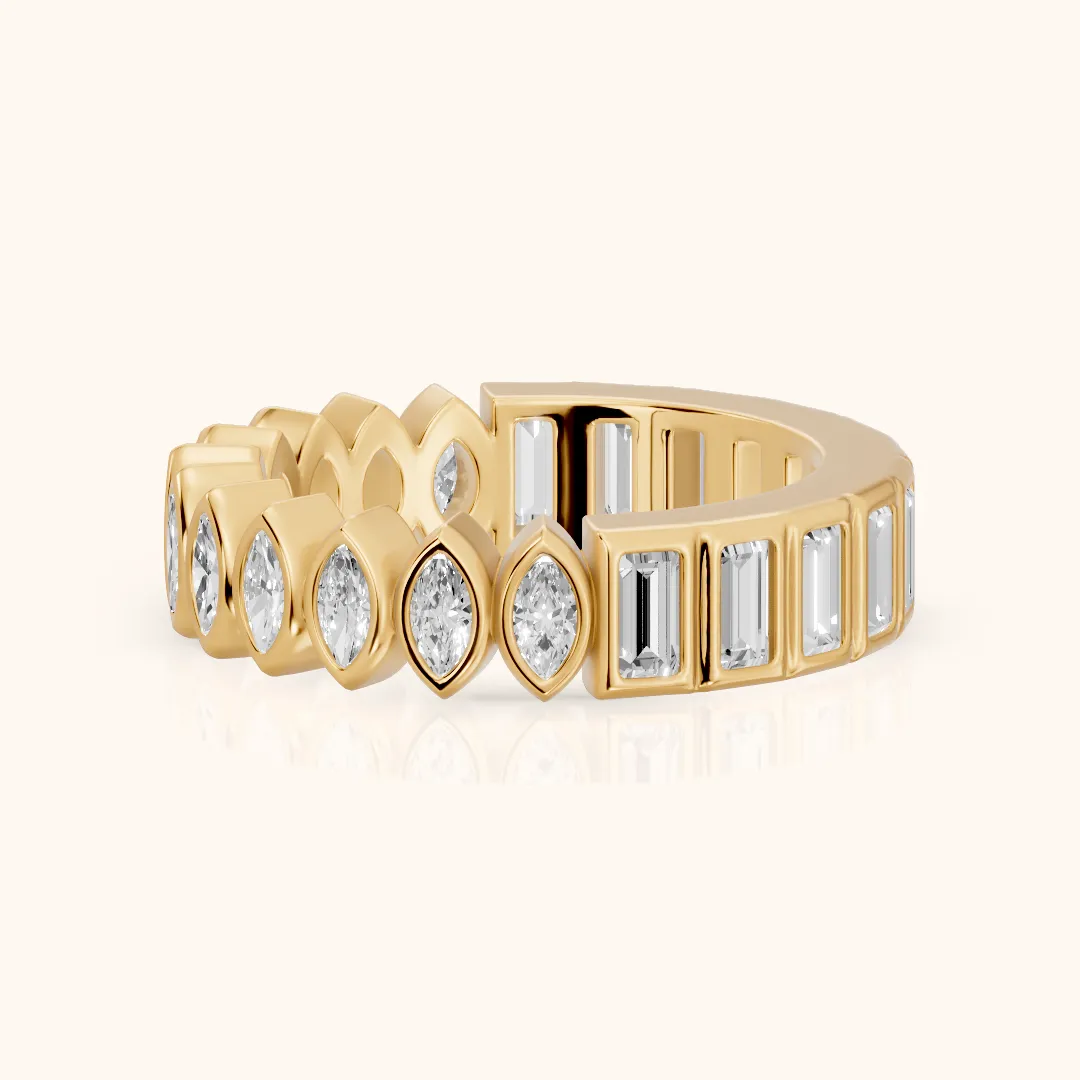 Pilar Bezel Marquise & Baguette Diamond Eternity Band in Yellow Gold — view 2