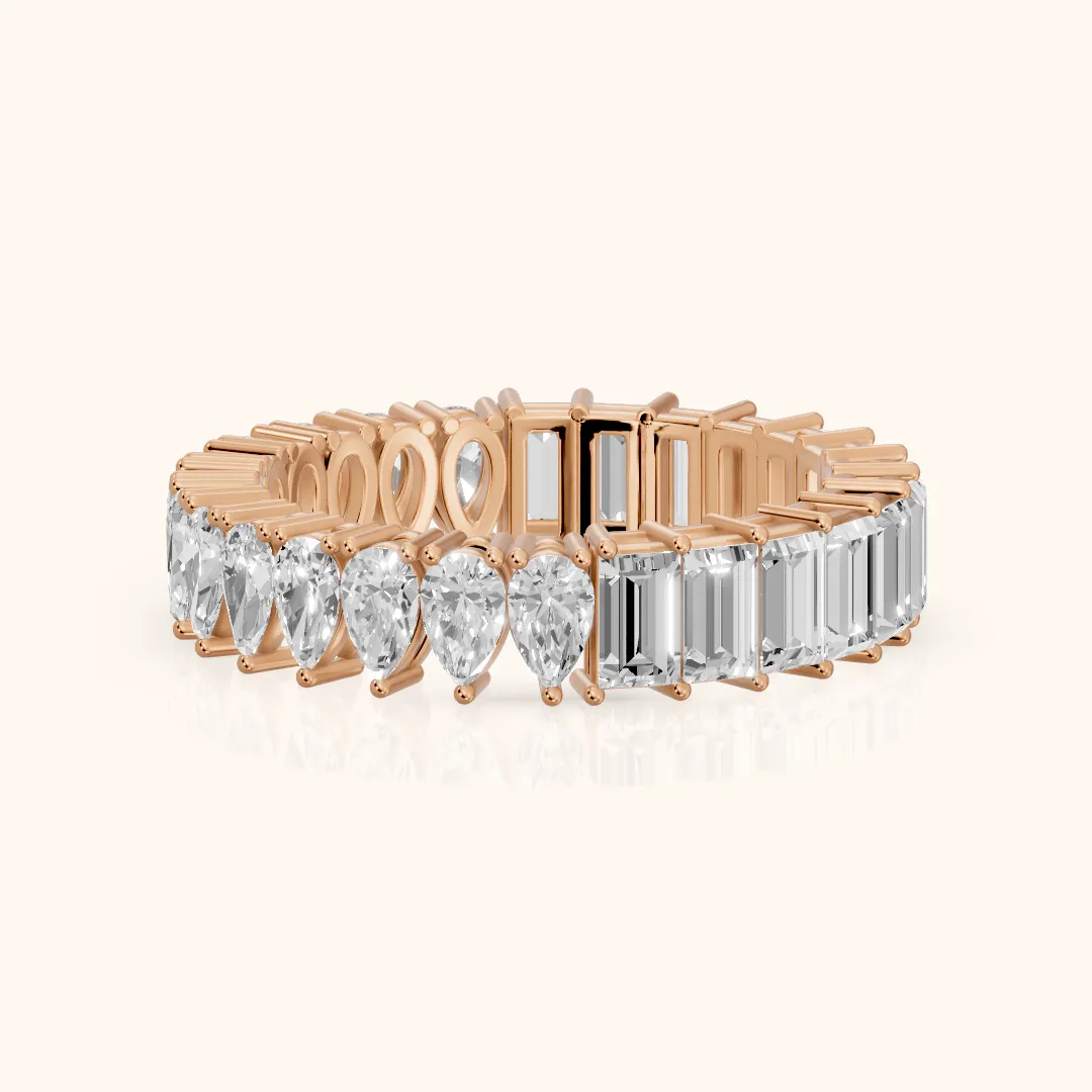 Nuria Shared Prong Pear & Baguette Diamond Eternity Band in Rose Gold — view 2
