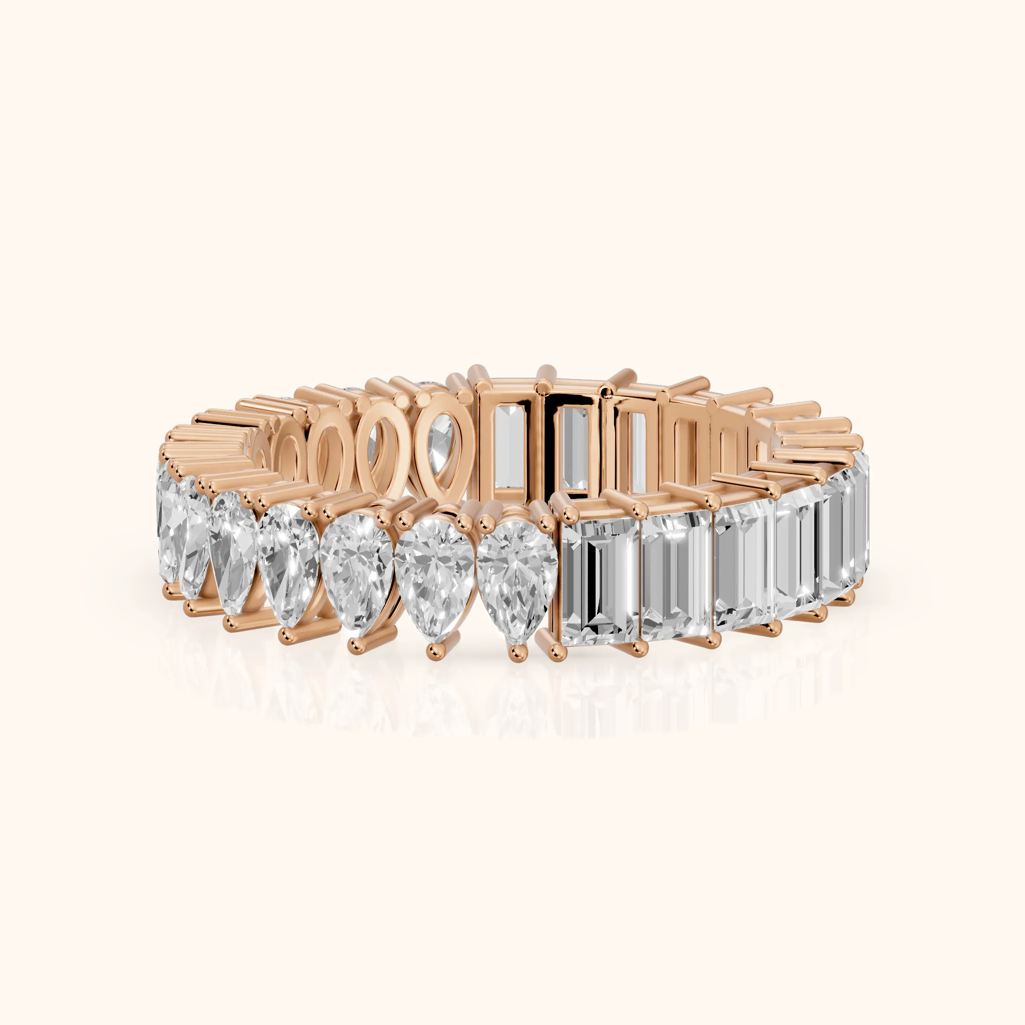 Nuria Shared Prong Pear & Baguette Diamond Eternity Band in Rose Gold — view 1