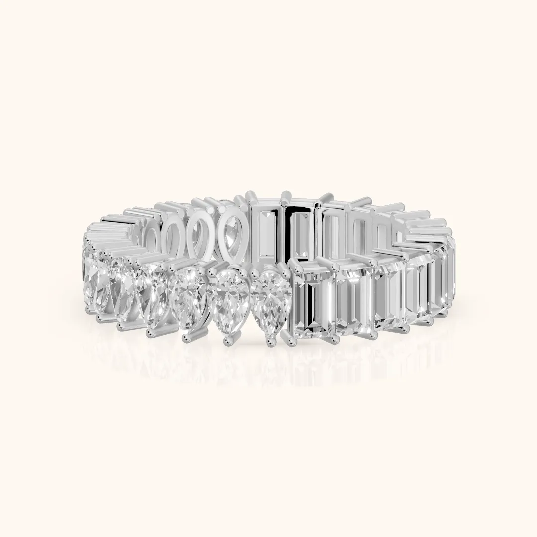 Nuria Shared Prong Pear & Baguette Diamond Eternity Band in Silver — view 2
