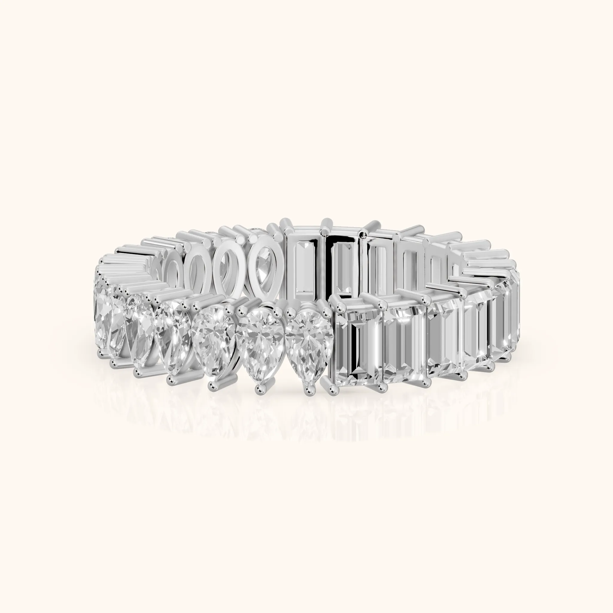 Nuria Shared Prong Pear & Baguette Diamond Eternity Band in Silver — view 1