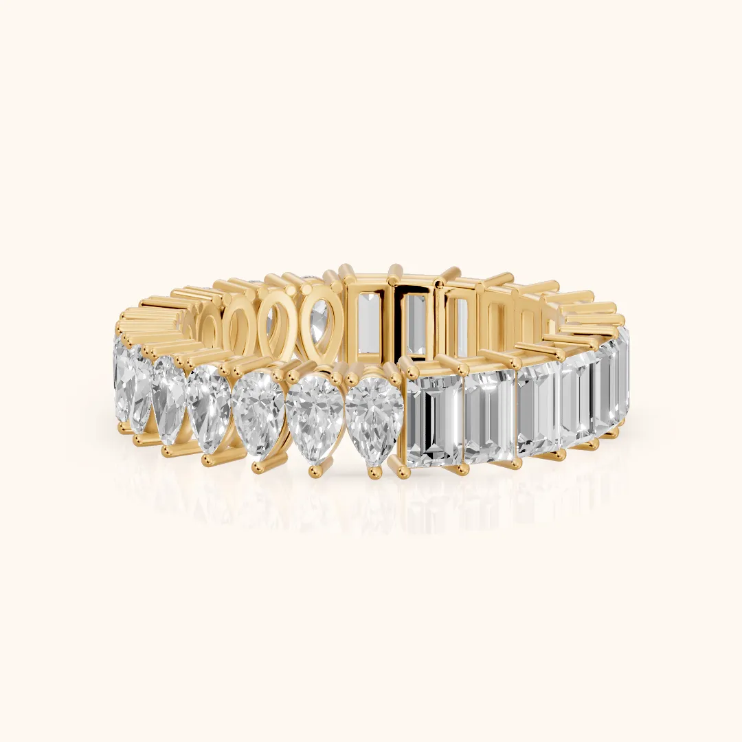 Harriet Shared Prong Pear & Baguette Diamond Eternity Band in Yellow Gold — view 2