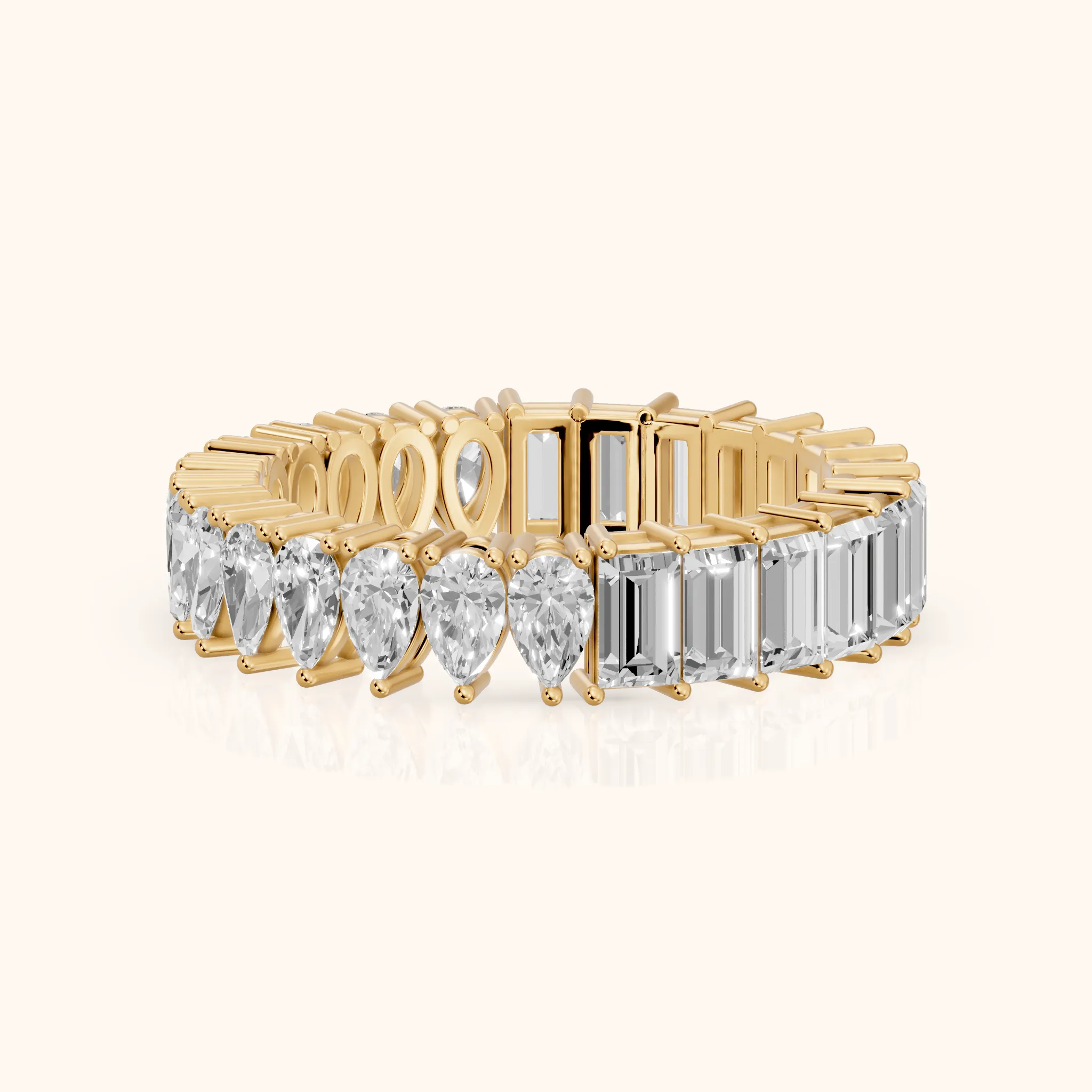 Harriet Shared Prong Pear & Baguette Diamond Eternity Band in Yellow Gold — view 1