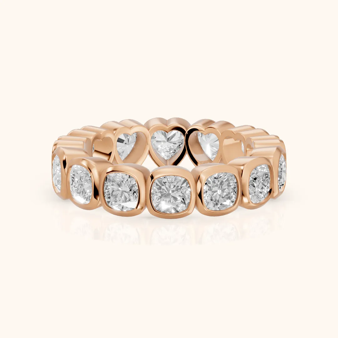Marisa Bezel Cushion & Heart Diamond Eternity Band in Rose Gold — view 2