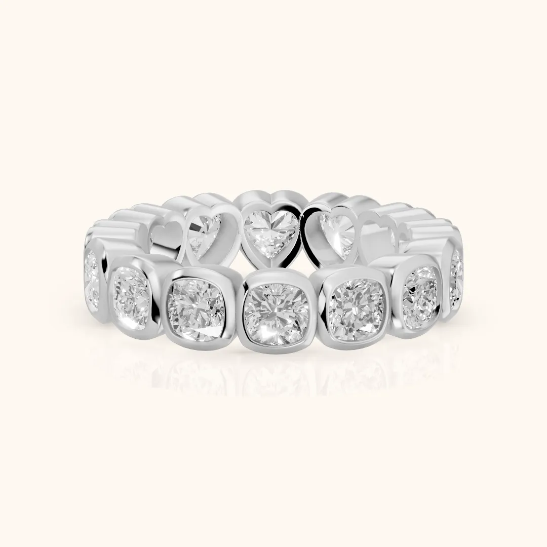Marisa Bezel Cushion & Heart Diamond Eternity Band in Silver — view 2