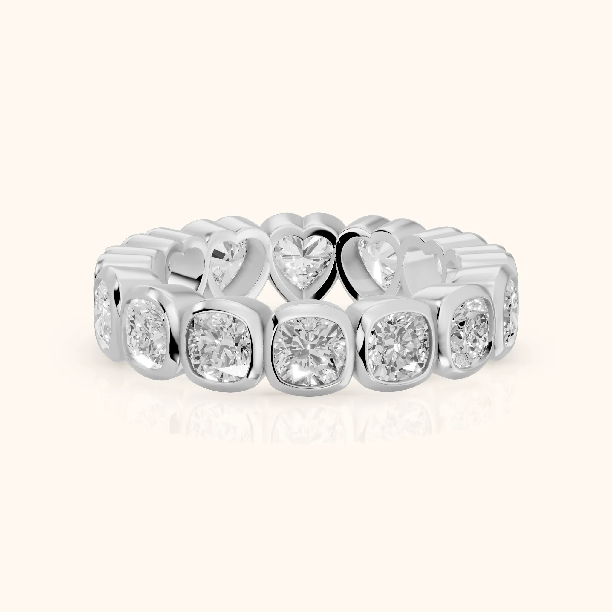 Marisa Bezel Cushion & Heart Diamond Eternity Band in Silver — view 1