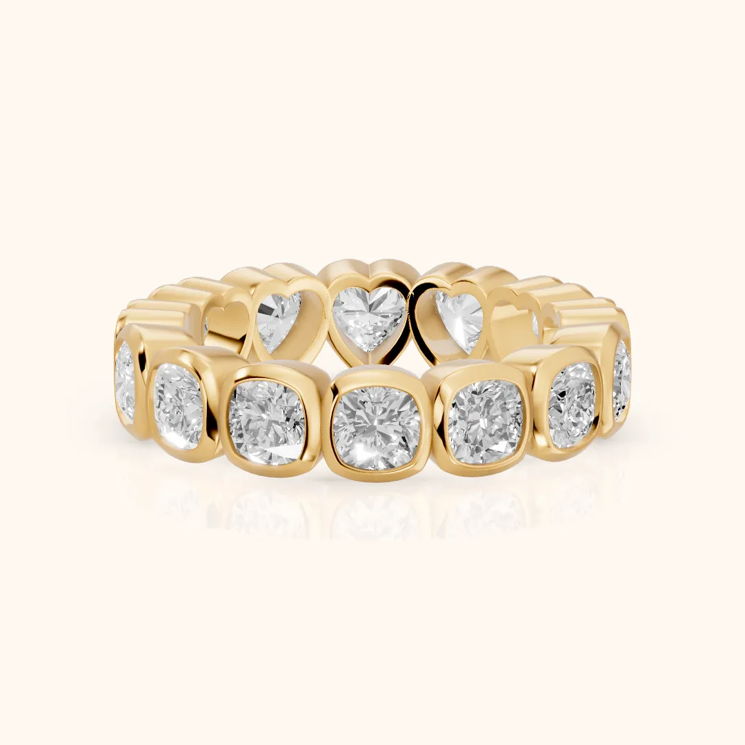 Marisa Bezel Cushion & Heart Diamond Eternity Band in Yellow Gold — view 2