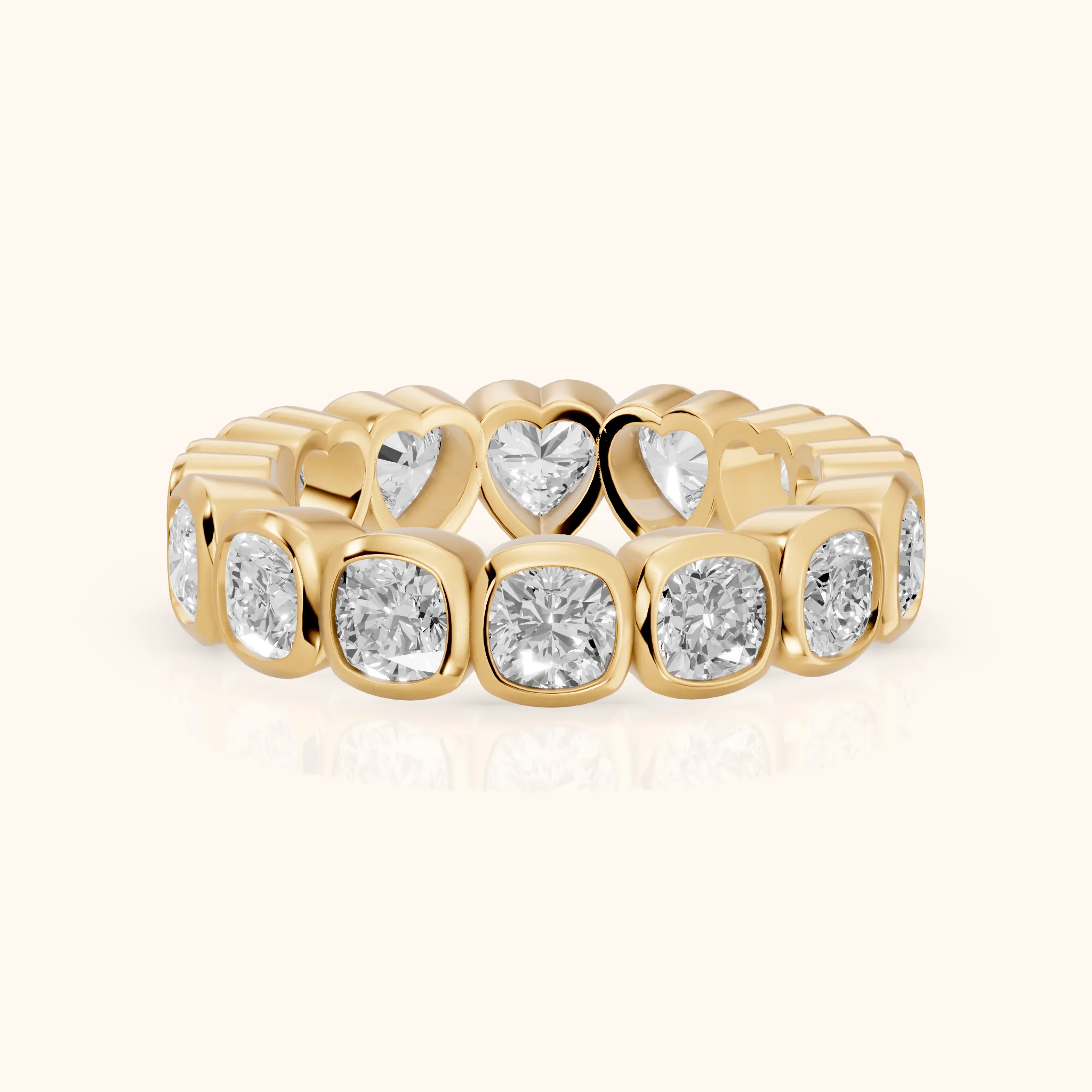 Marisa Bezel Cushion & Heart Diamond Eternity Band in Yellow Gold — view 1