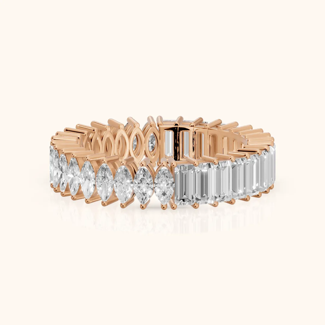 Maite Shared Prong Marquise & Baguette Diamond Eternity Band in Rose Gold — view 2
