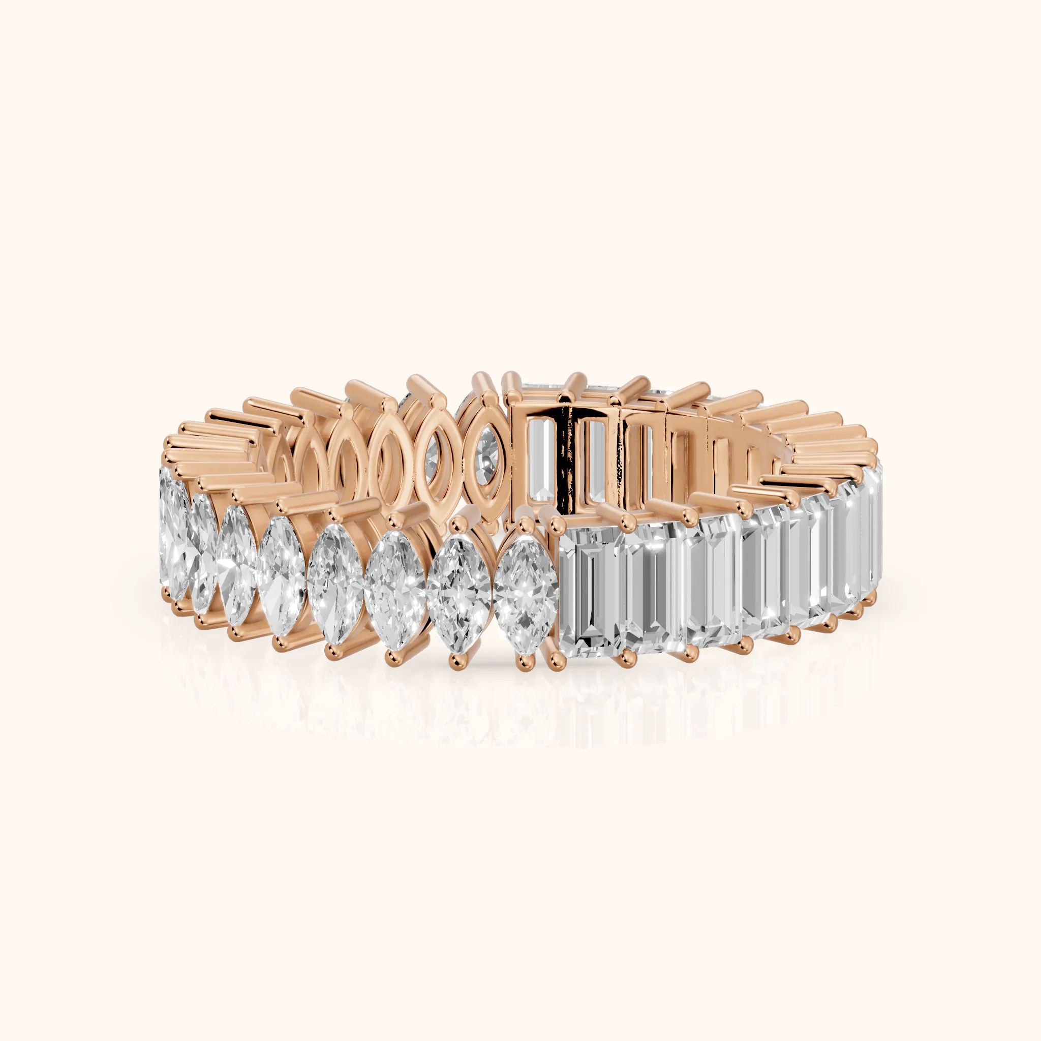 Maite Shared Prong Marquise & Baguette Diamond Eternity Band in Rose Gold — view 1