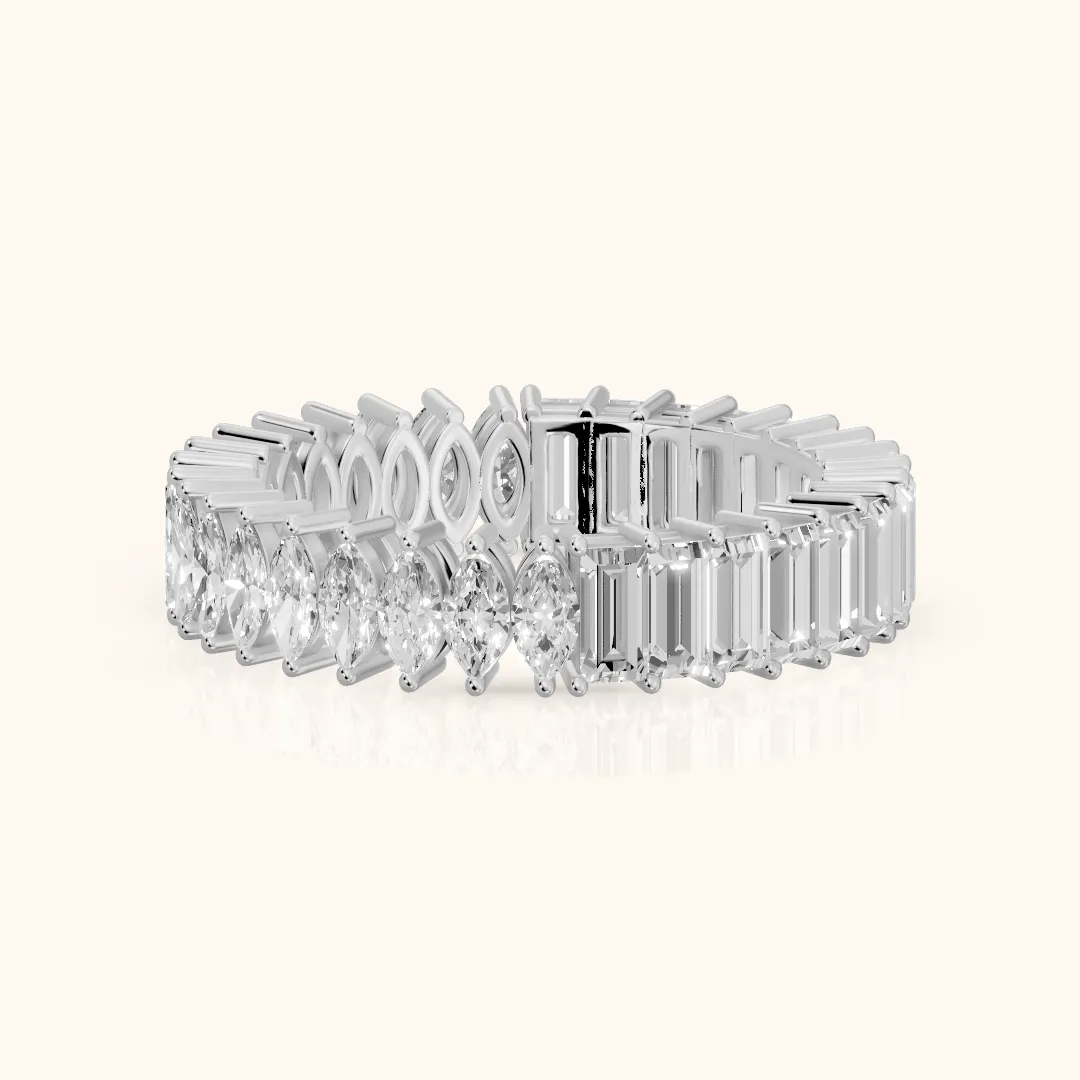 Maite Shared Prong Marquise & Baguette Diamond Eternity Band in Platinum — view 2