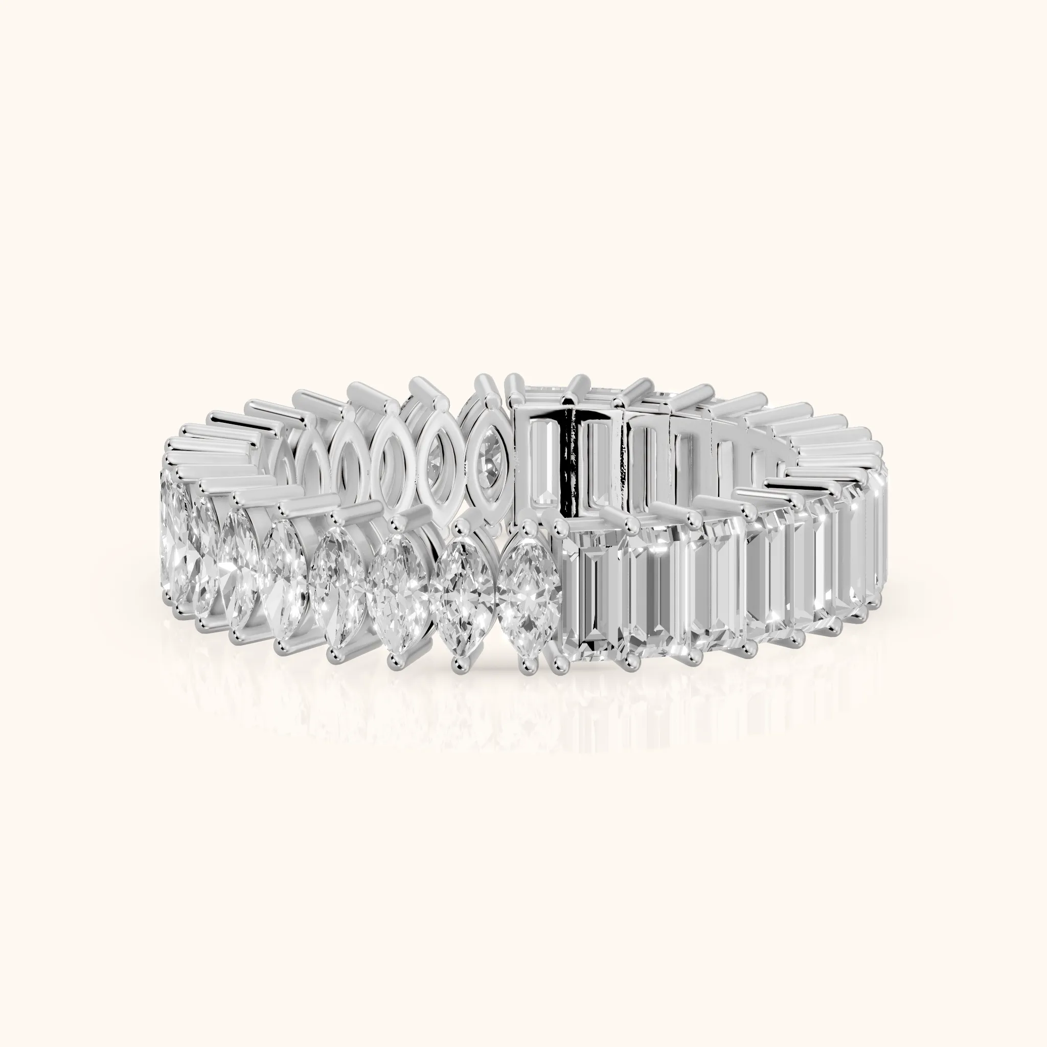 Maite Shared Prong Marquise & Baguette Diamond Eternity Band in Platinum — view 1