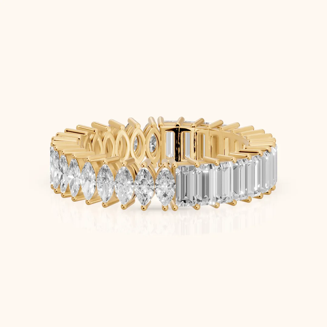 Maite Shared Prong Marquise & Baguette Diamond Eternity Band in Yellow Gold — view 2