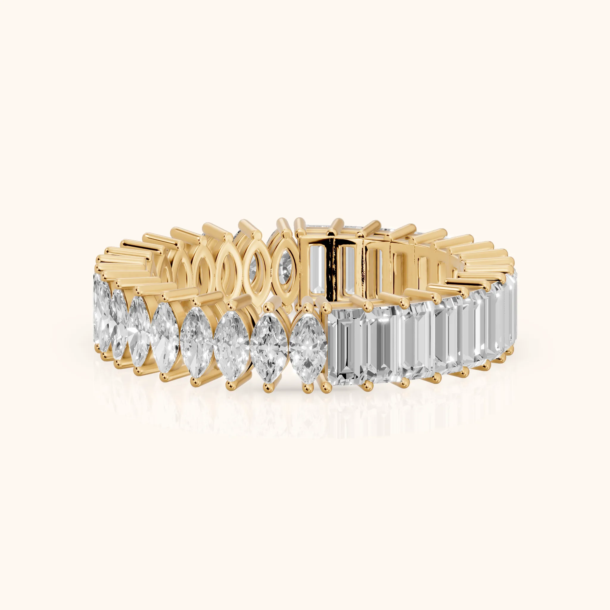 Maite Shared Prong Marquise & Baguette Diamond Eternity Band in Yellow Gold — view 1